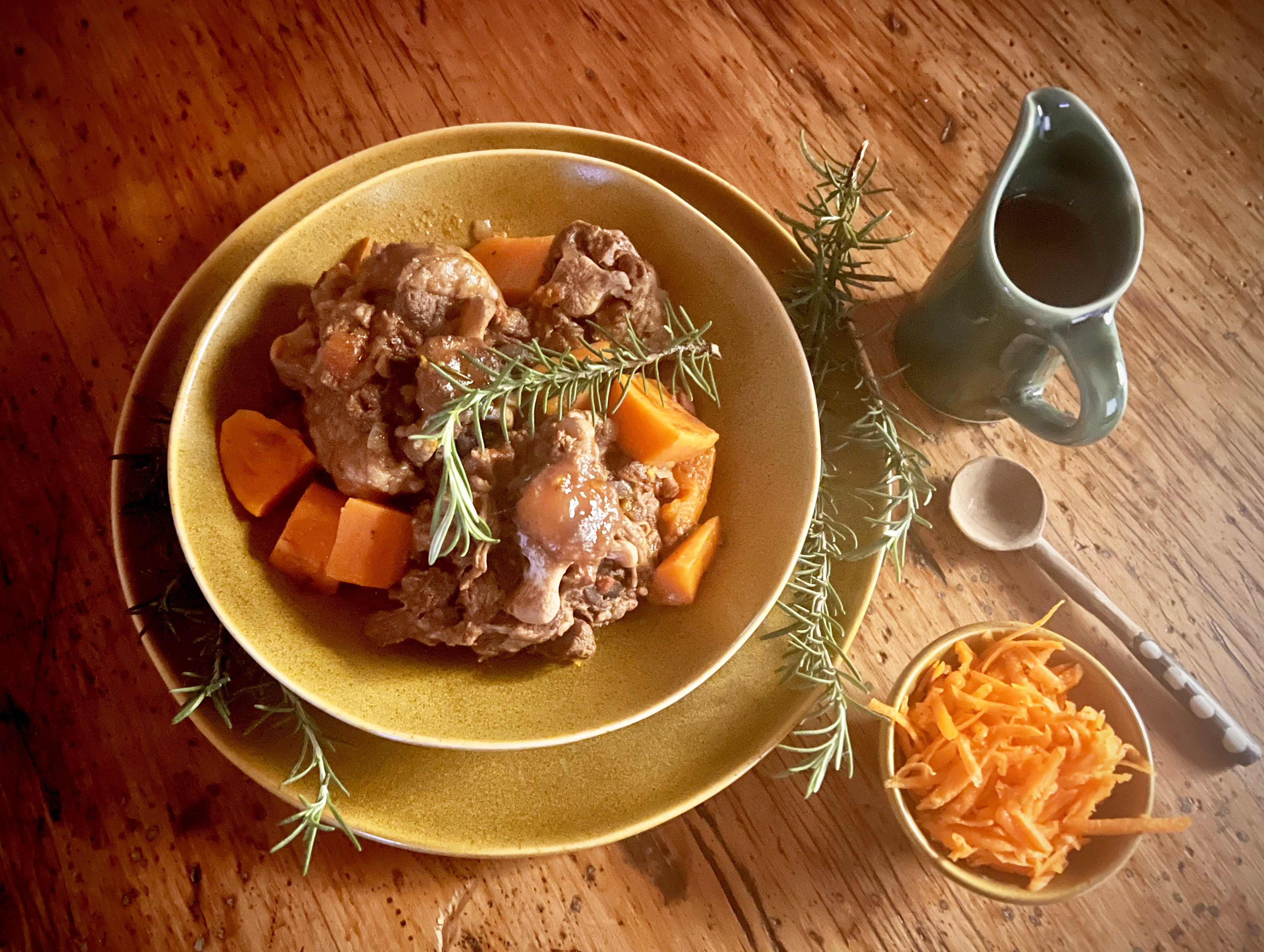 Oxtail stew with bacon, orange and rosemary