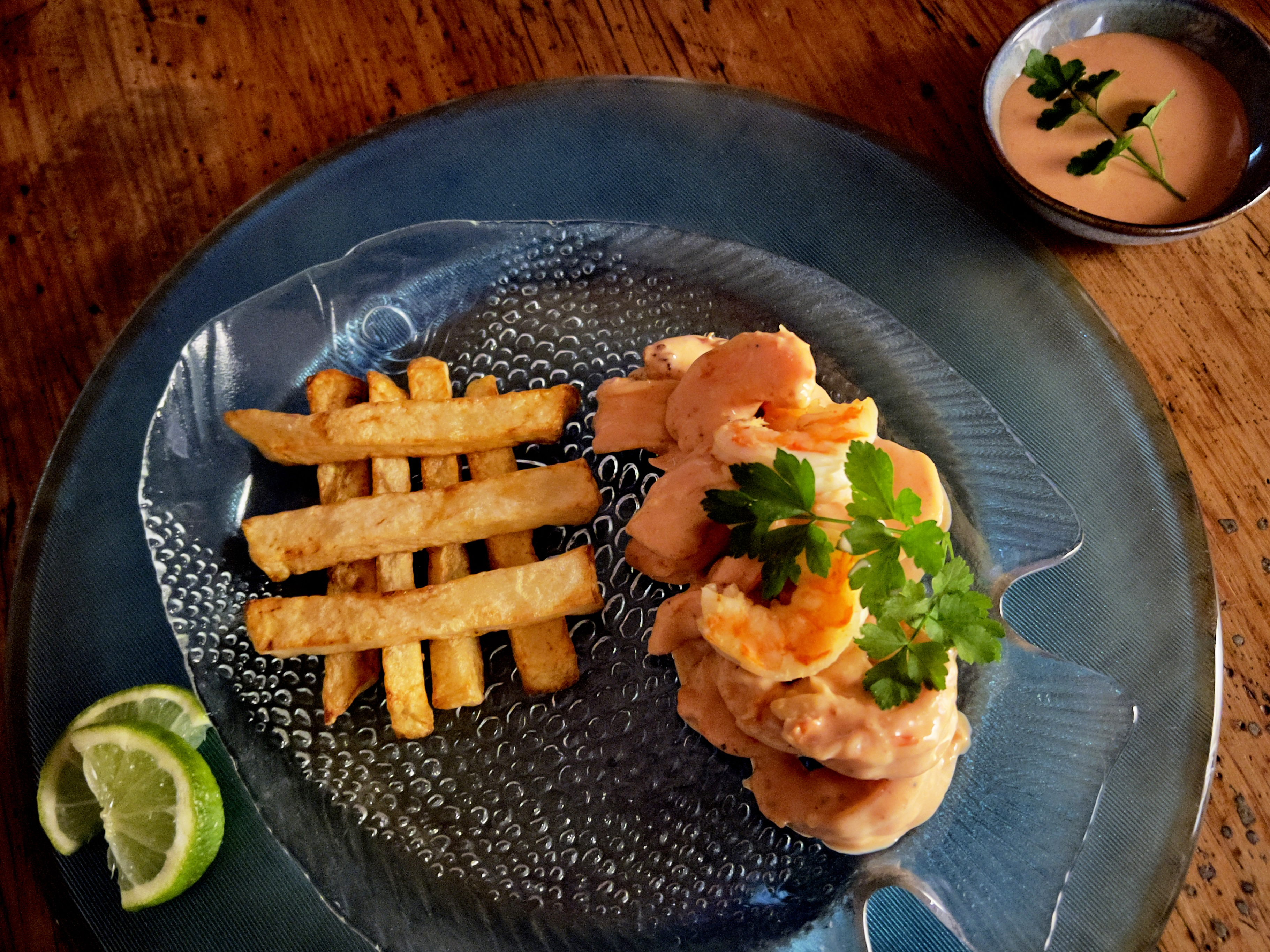 Tony Jackman’s prawns in Marie Rose sauce, served with potato chips. (Photo: Tony Jackman)