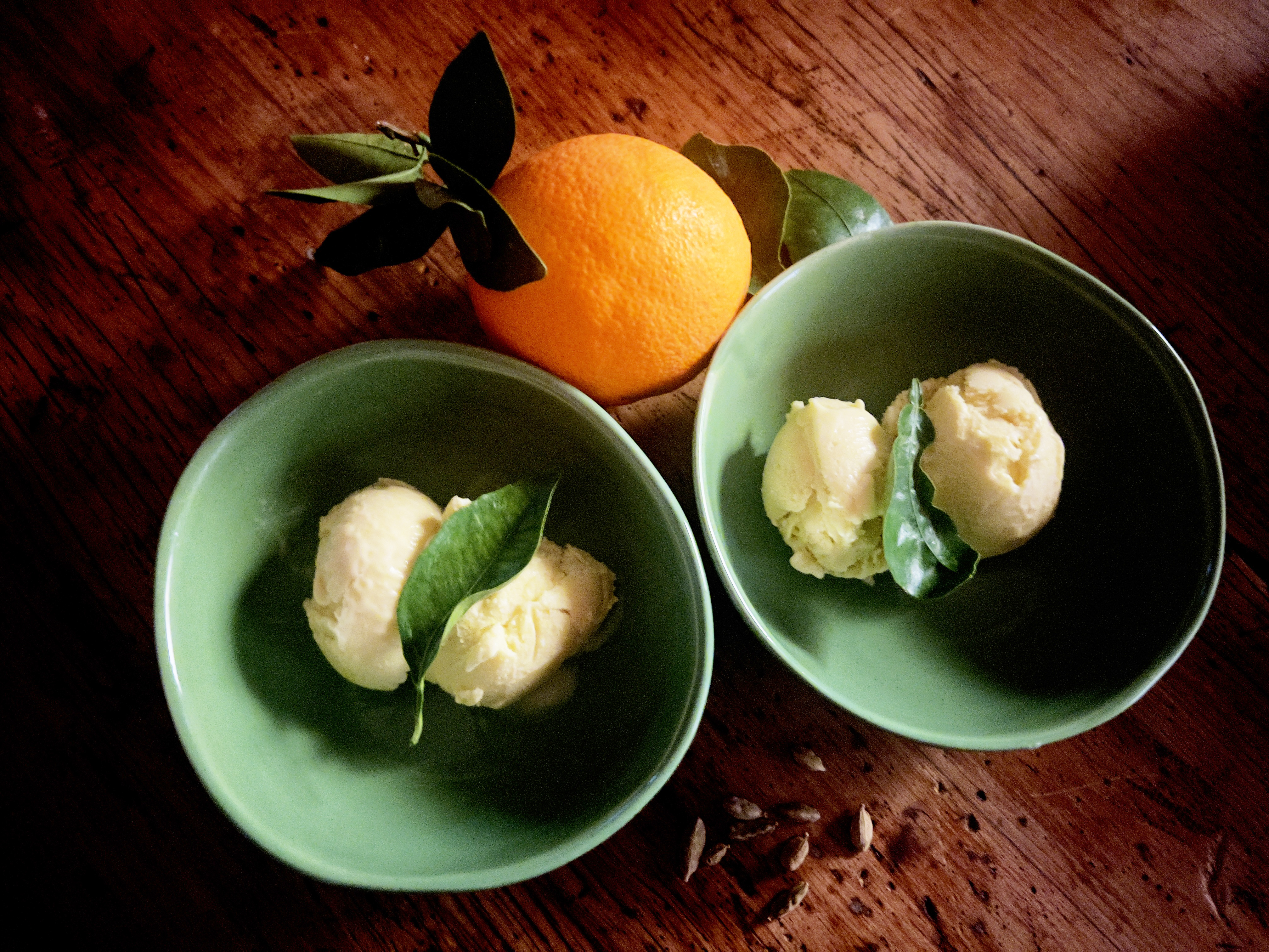 Piquant orange-cardamom ice cream