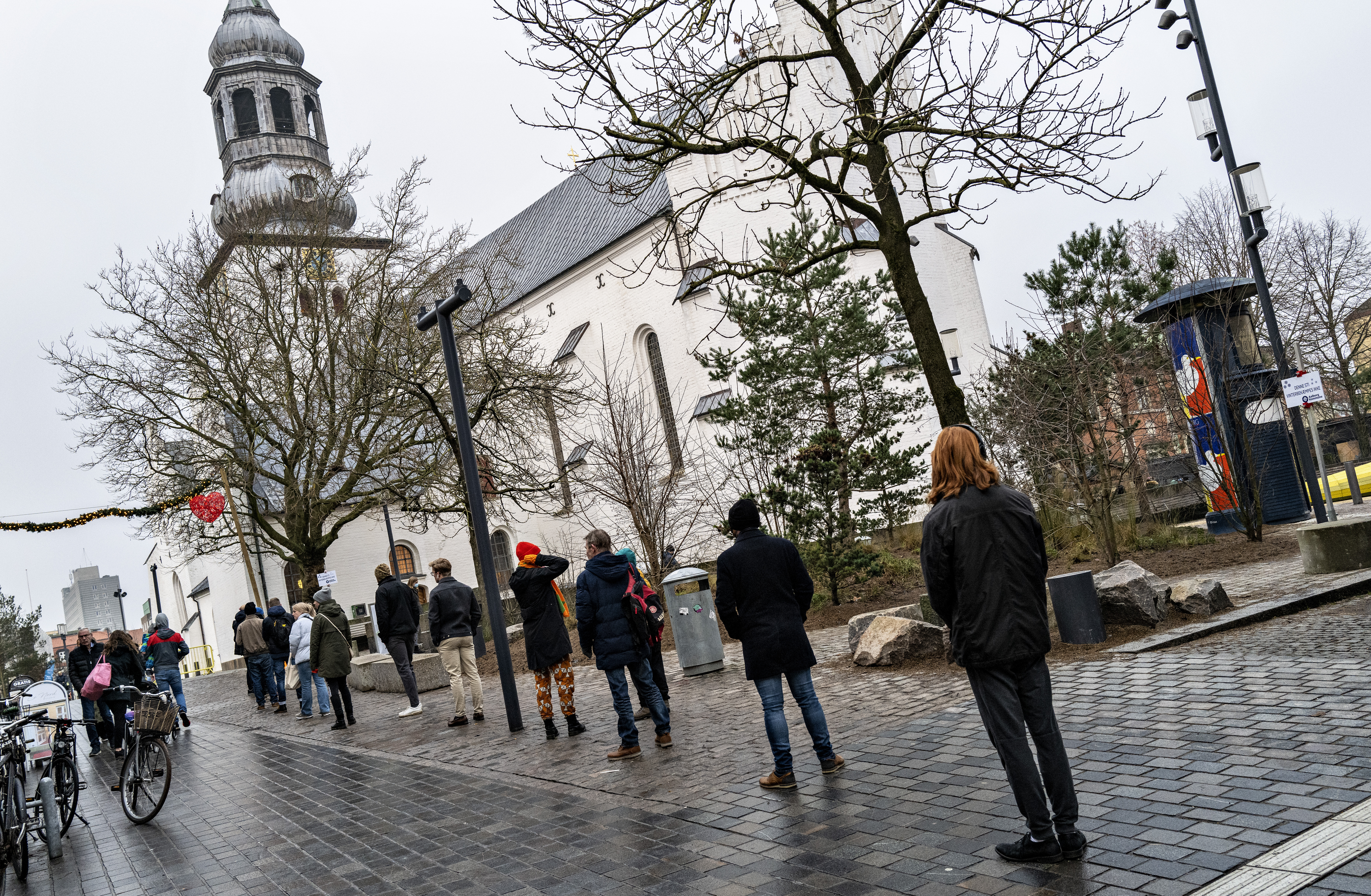 Queue for COVID-19 quick test in Aalborg