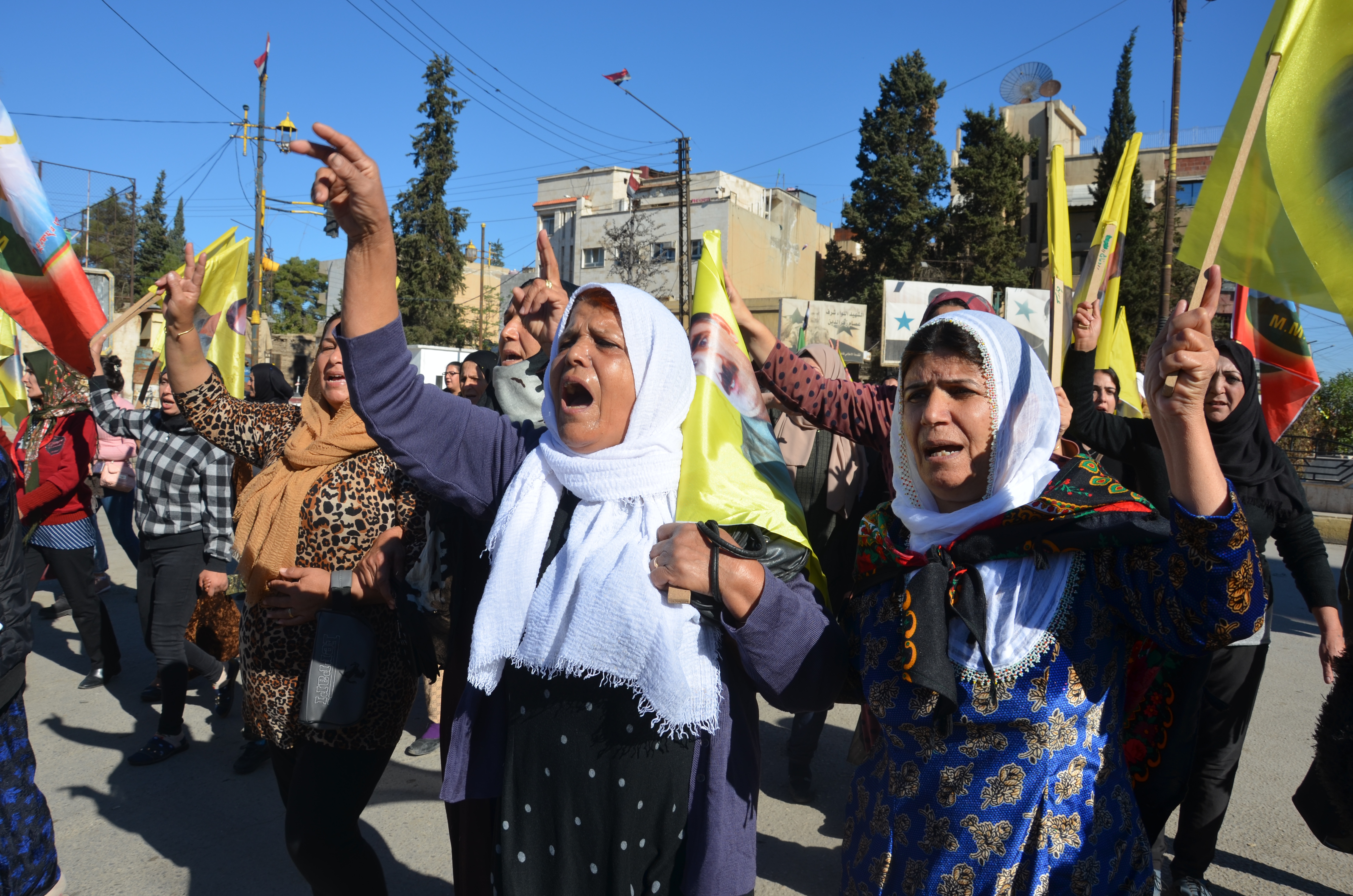 People protest in Qamishli, Syria, against Turkey's strikes on Kurdish militants