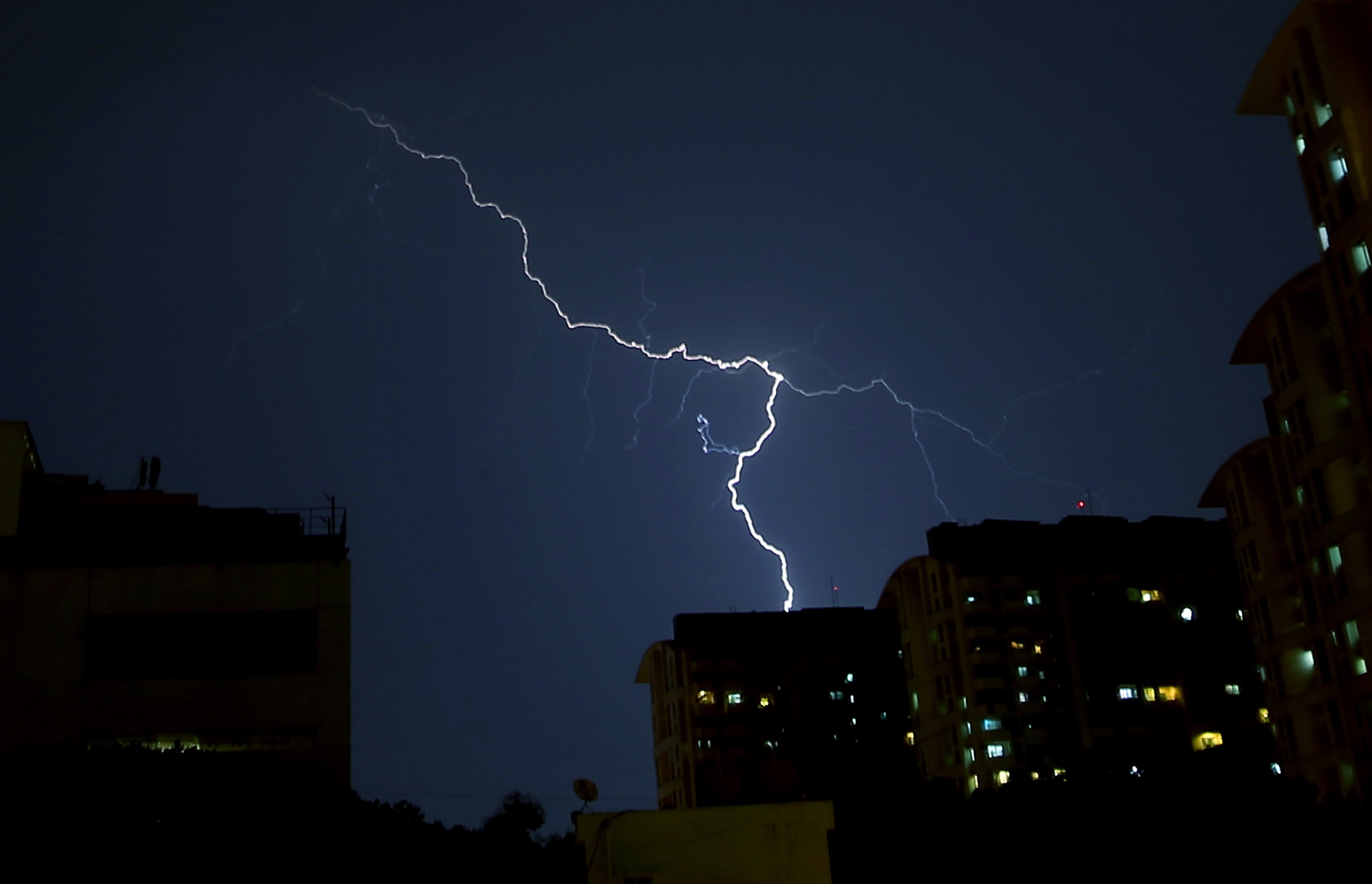 bolts of lightning above India's technology hub Bangalore