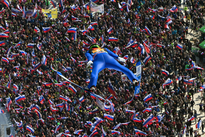 Timi Zajc of Slovenia in Action During the Ski Flying Hill Team