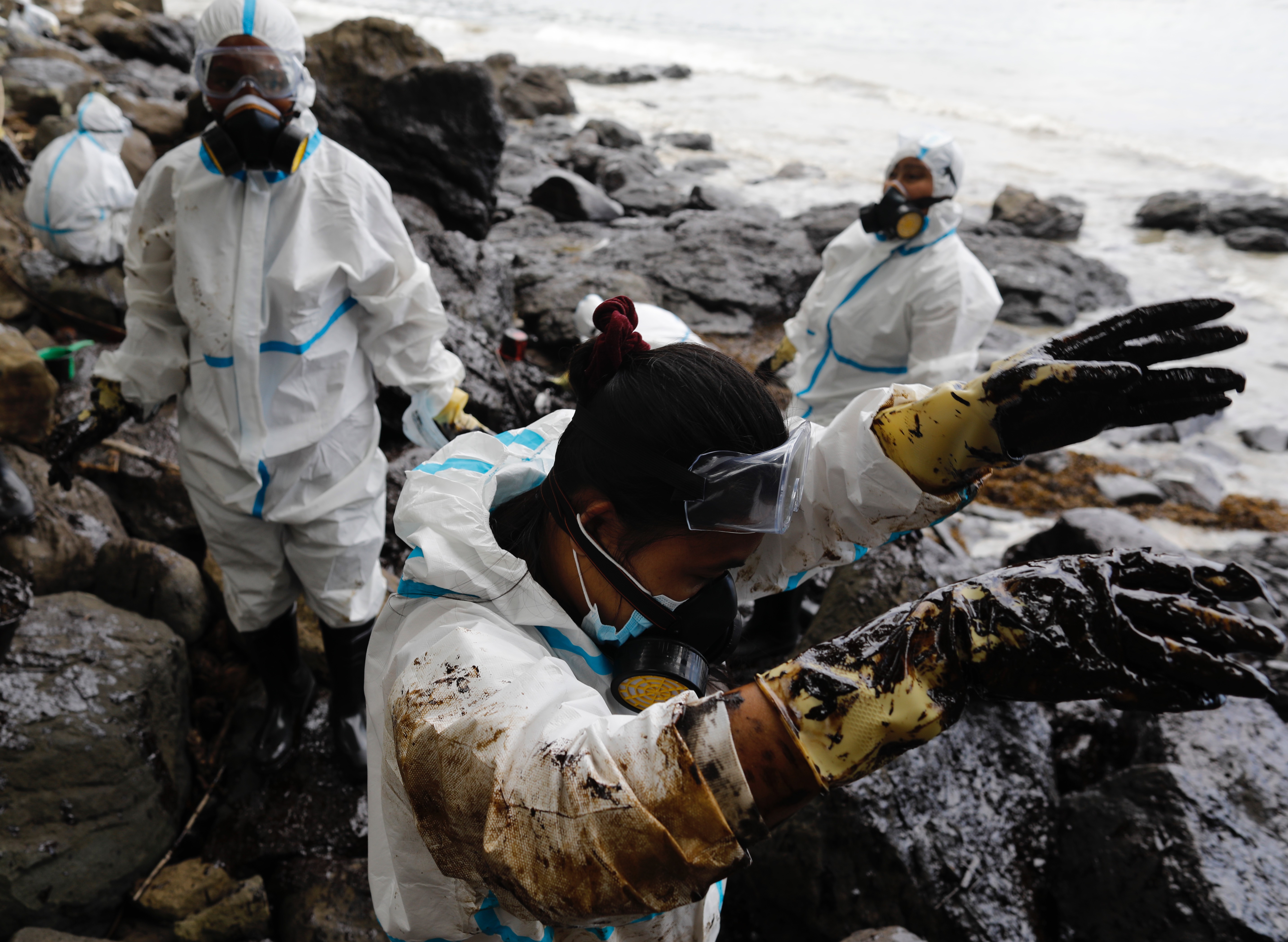 Oil spill in the waters of Mindoro island