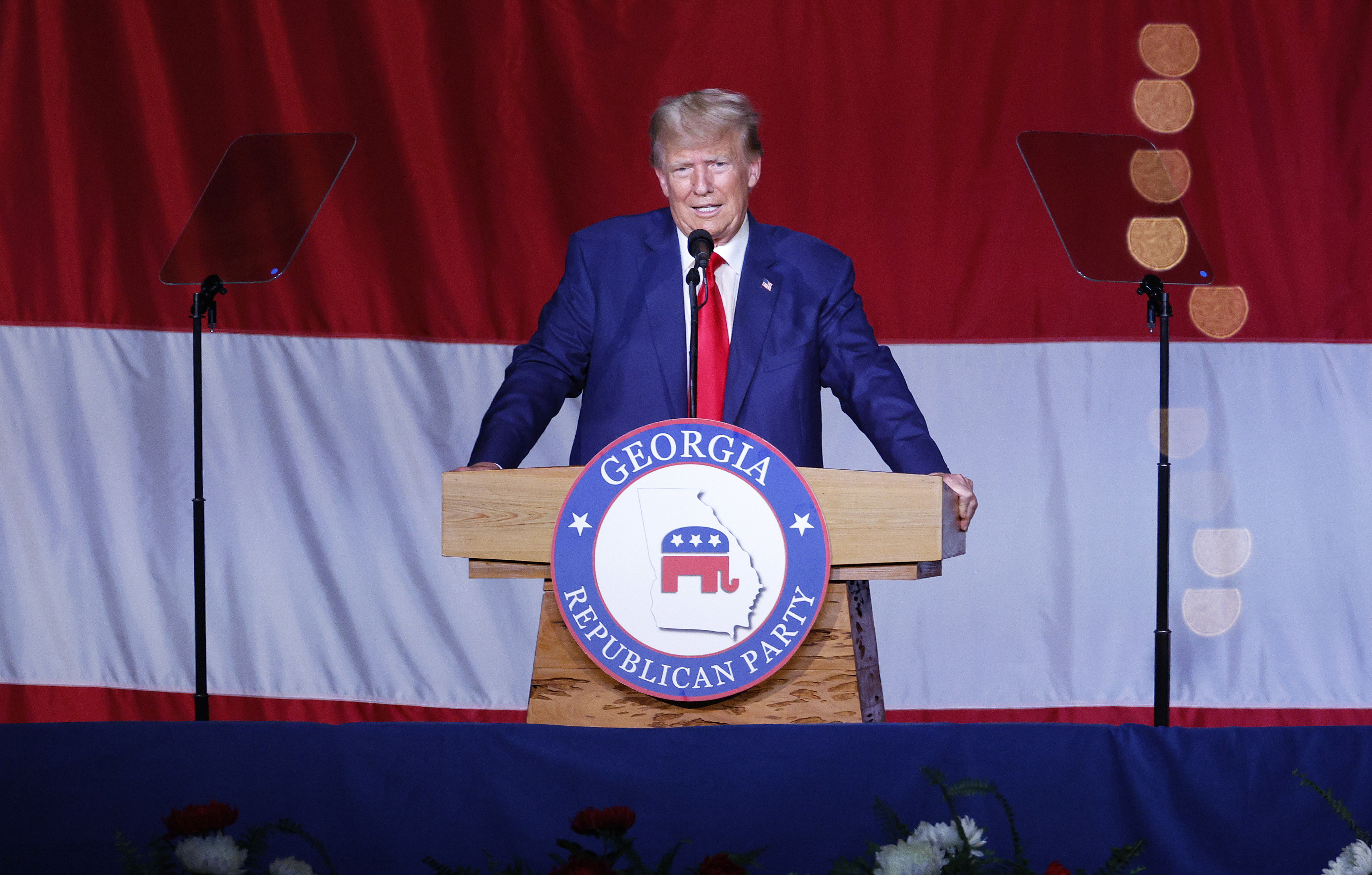 Former US President and Republican presidential candidate Donald Trump speaks at the Georgia GOP State Convention