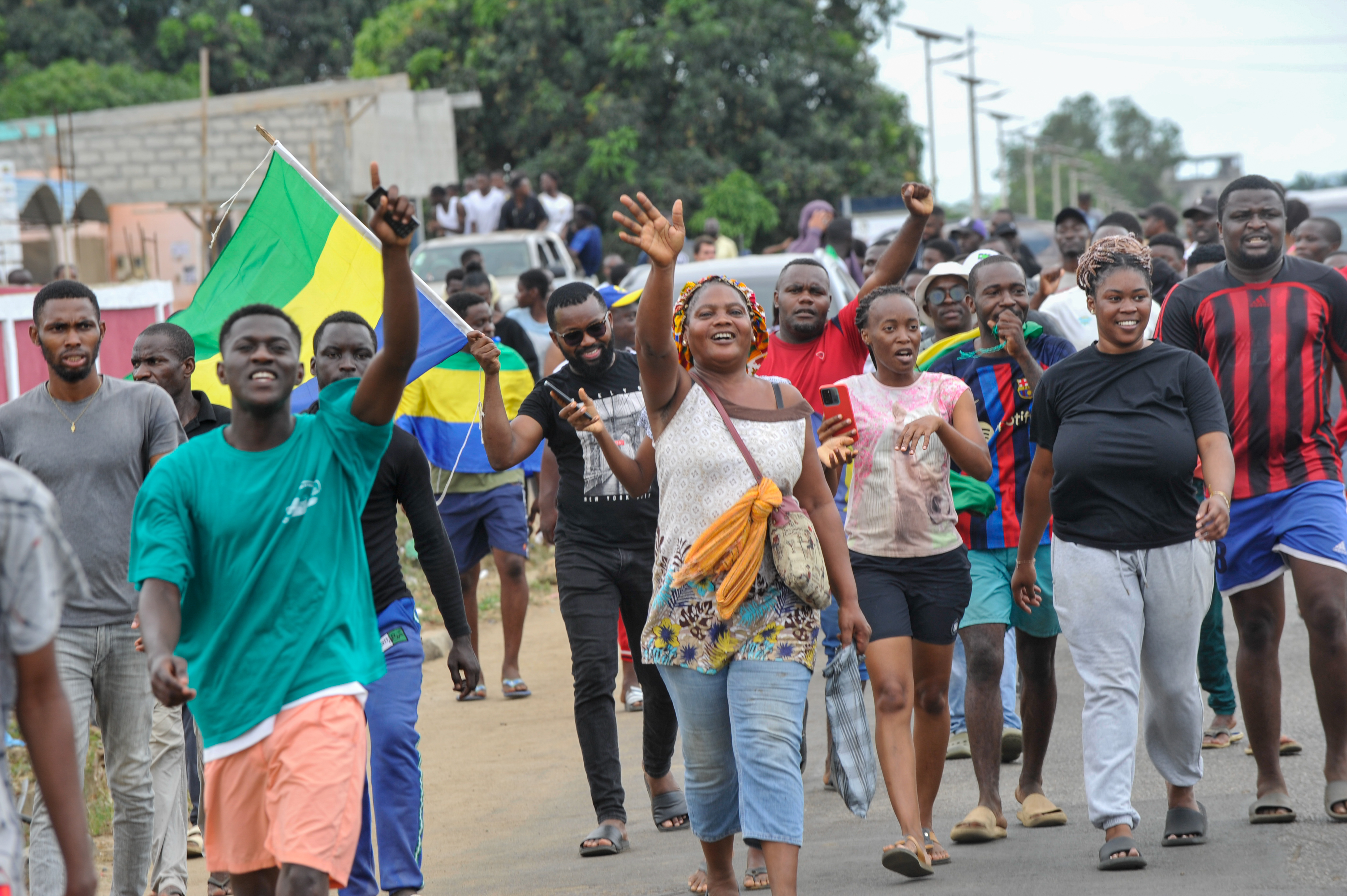 People celebrate the military coup in Gabon