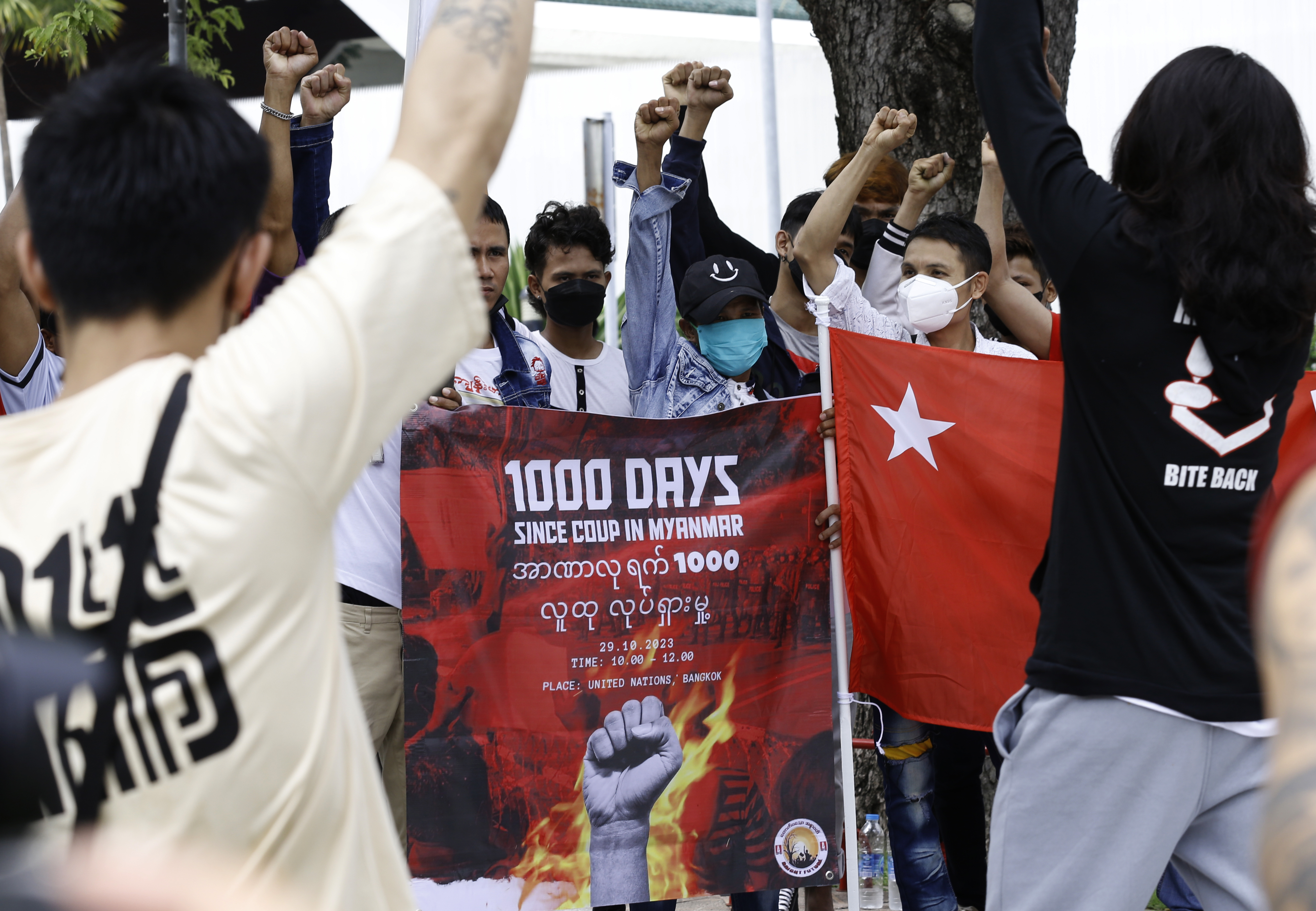 Burmese in Thailand protest against Myanmar military junta