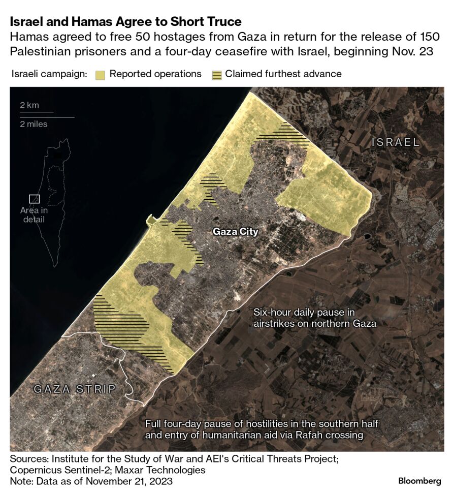 Israel and Hamas Agree to Short Truce | Hamas agreed to free 50 hostages from Gaza in return for the release of 150 Palestinian prisoners and a four-day ceasefire with Israel, beginning Nov. 23