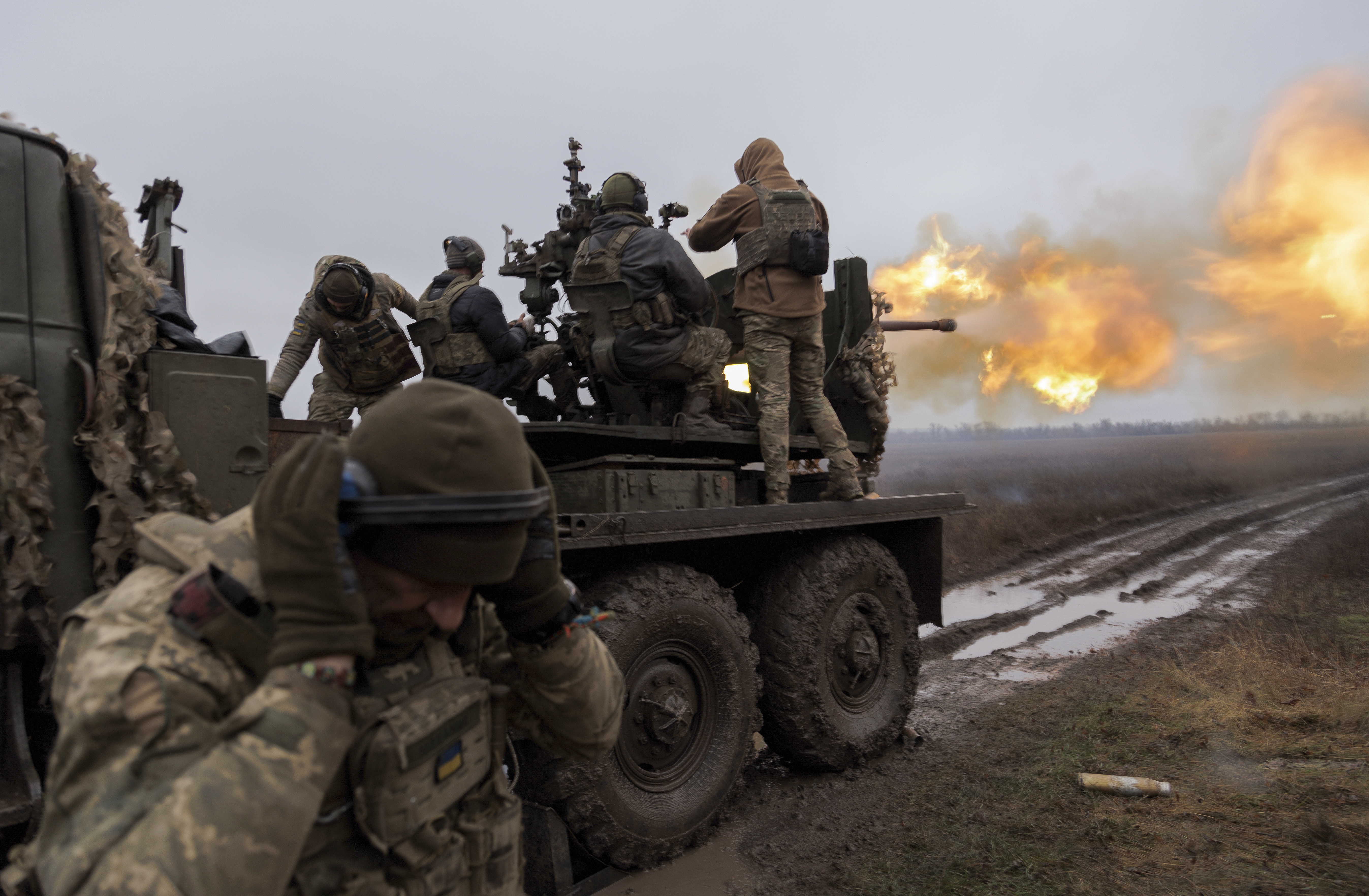 Ukrainian servicemen hold position on a frontline in Zaporizhzhia area