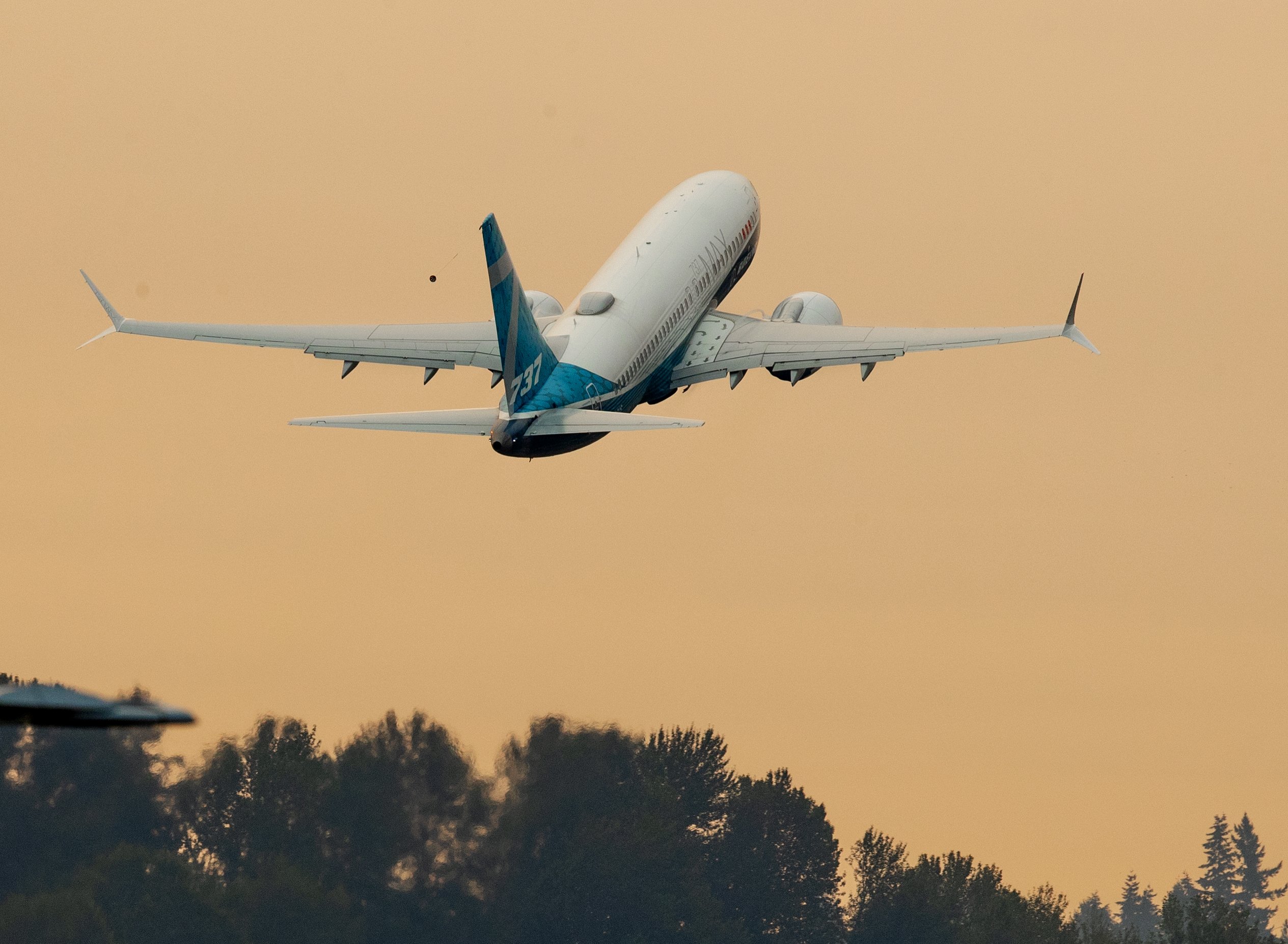 The Boeing Co. 737 Max airplane takes off during a test flight in Seattle, Washington, U.S., on Wednesday, Sept. 30, 2020. Photographer: Mike Siegel/The Seattle Times/Bloomberg via Getty Images