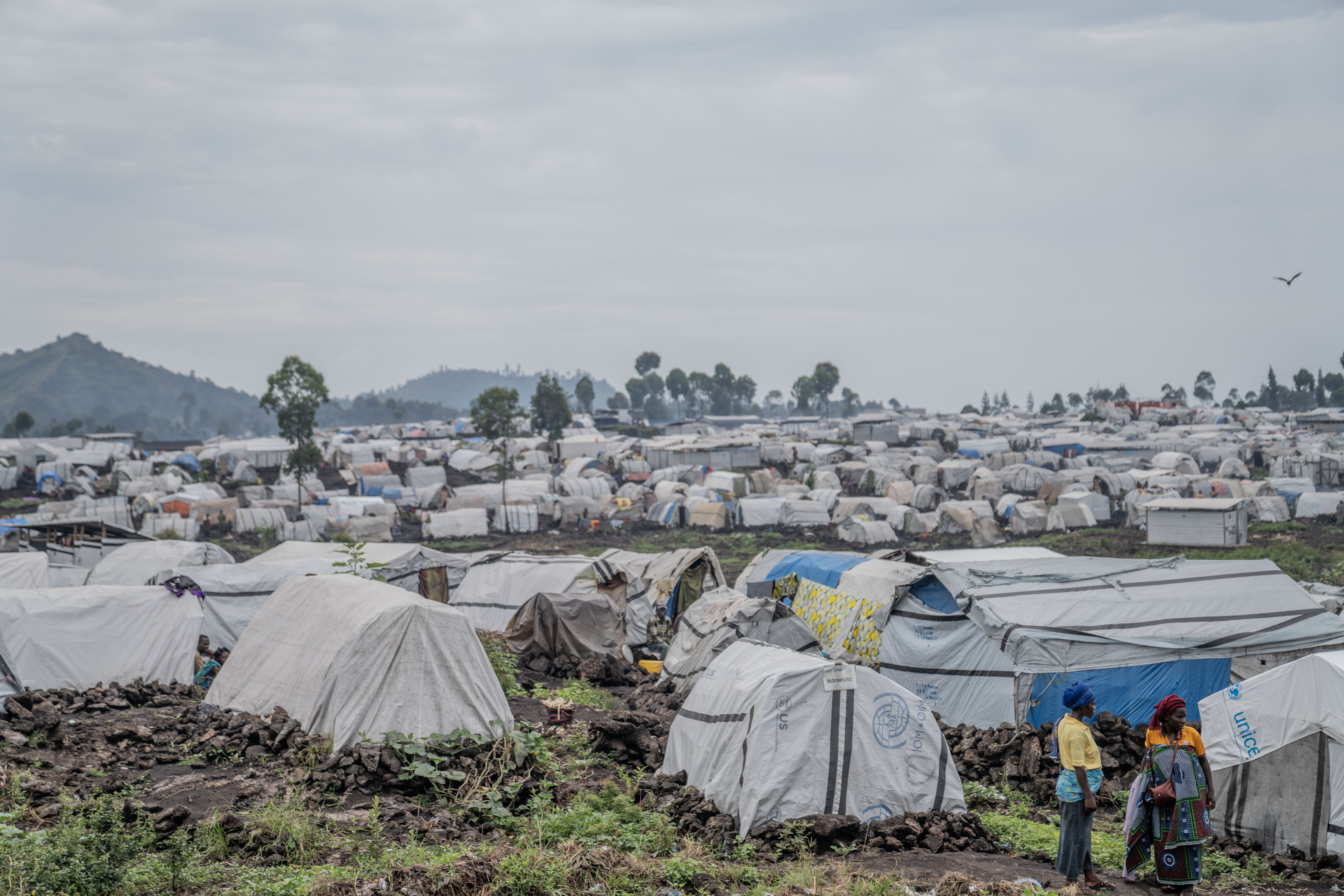 Refugees shelter in Bulengo displaced persons camp near Goma, DRC
