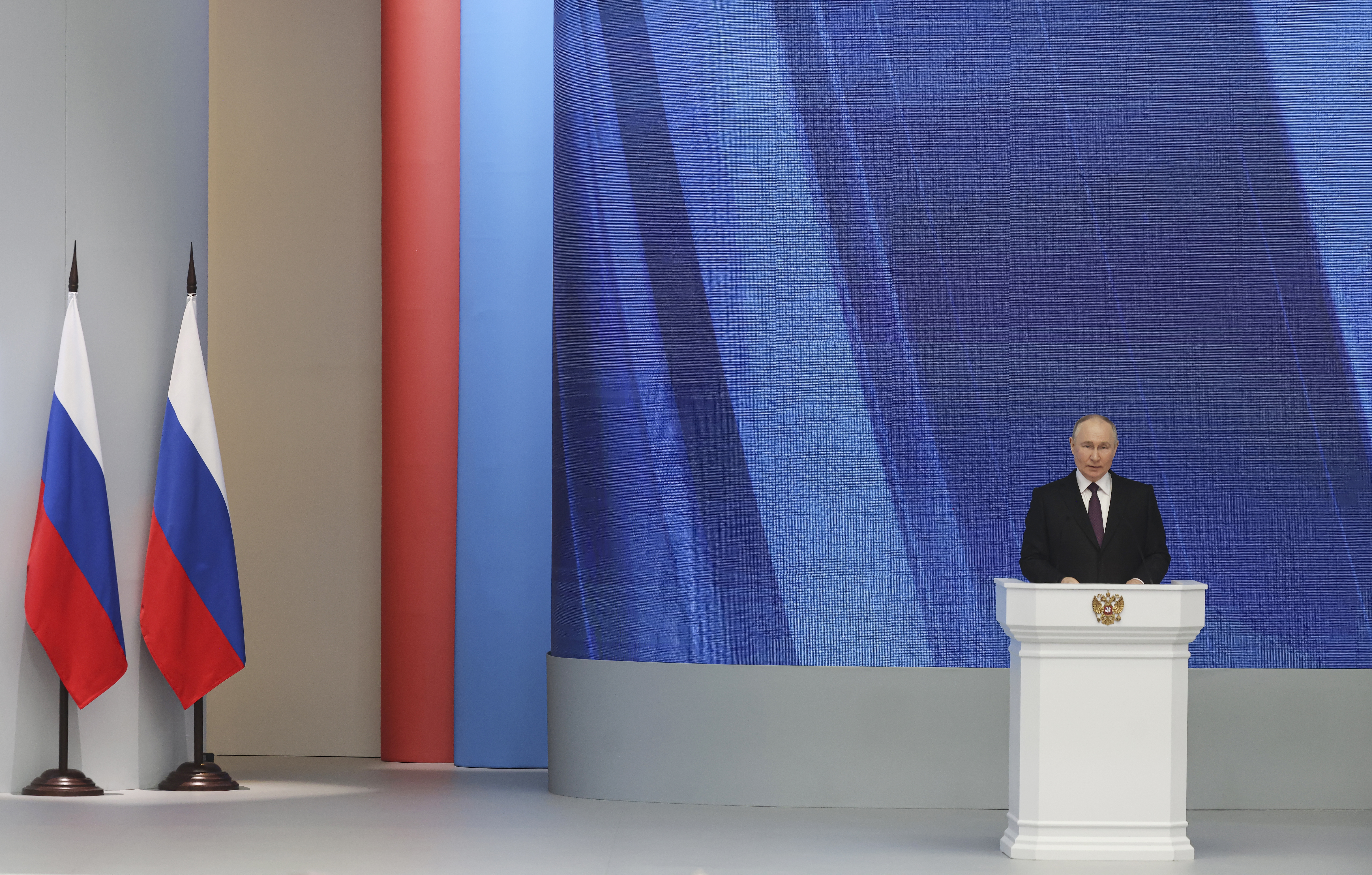 Russian President Vladimir Putin addresses the Federal Assembly