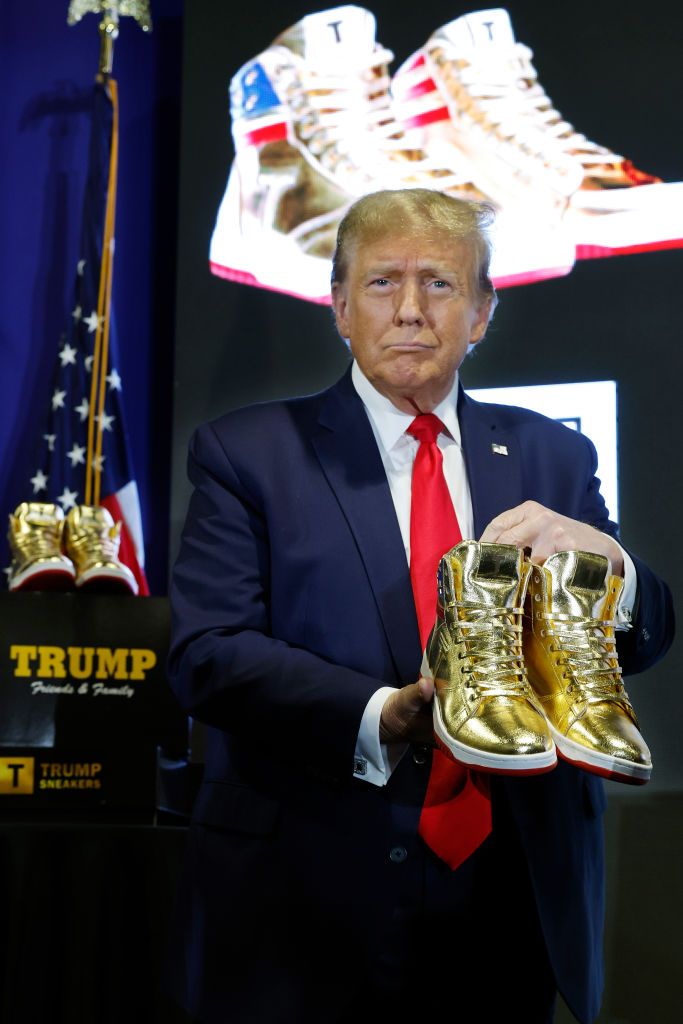 Presidential Candidate And Former President Donald Trump Attends Sneaker Con To Launch His New Shoe Line