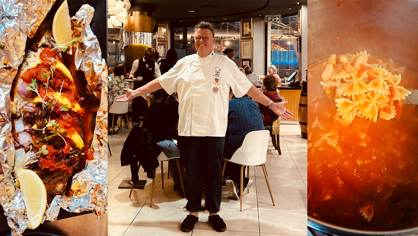 Pesce in cartoccio (whole fish roasted in a tin foil pouch)