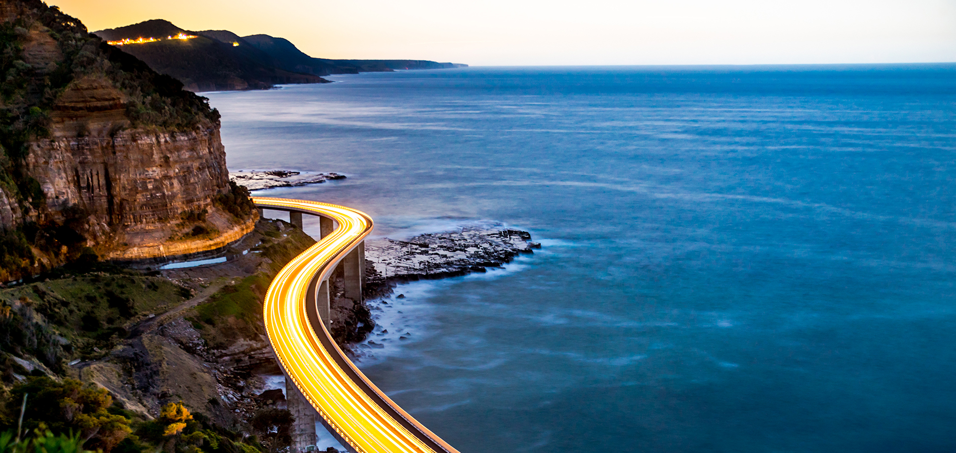 Sea Cliff Bridge Light Trails traffic