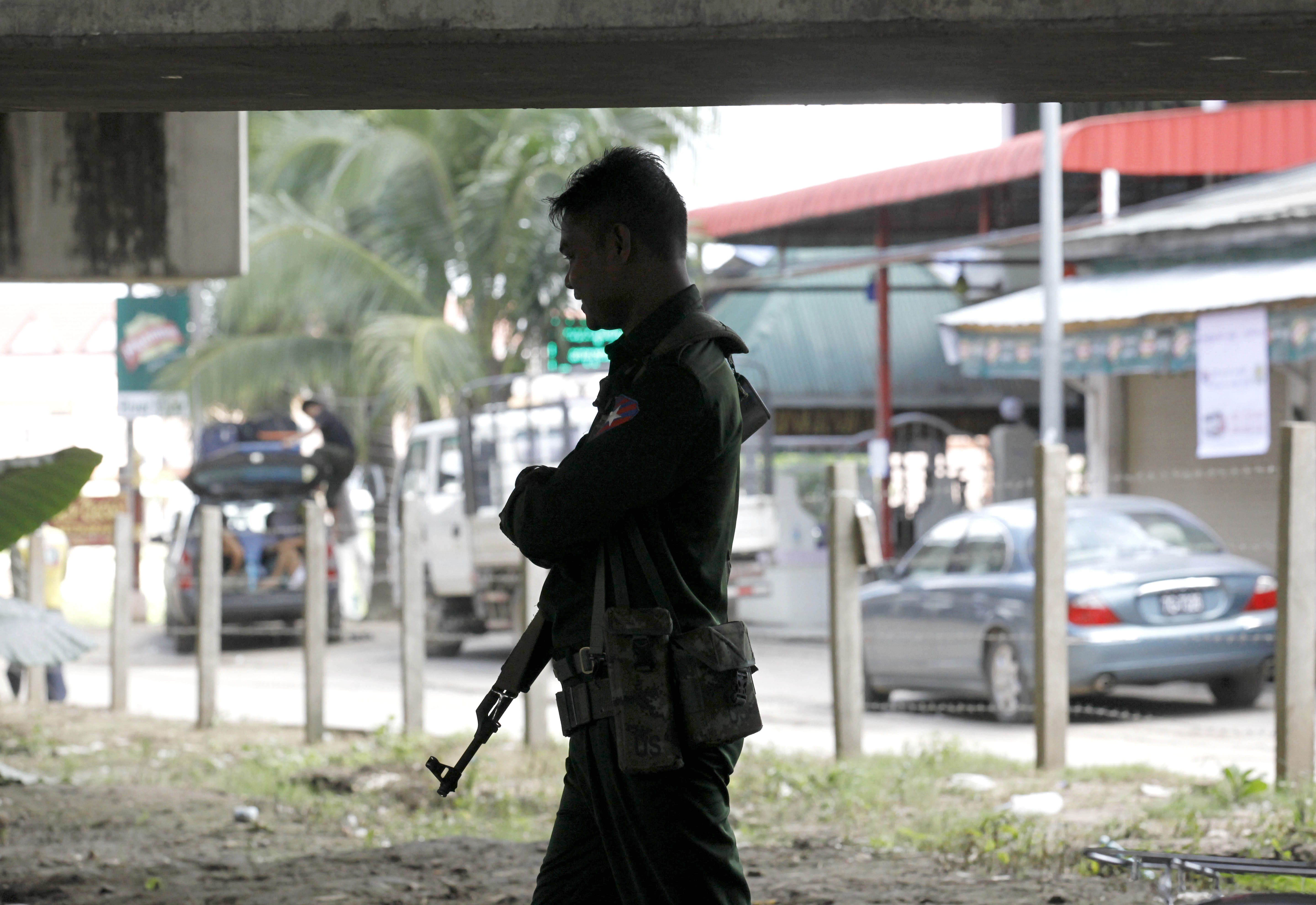 Myanmar Border Guard Forces at the border bridge