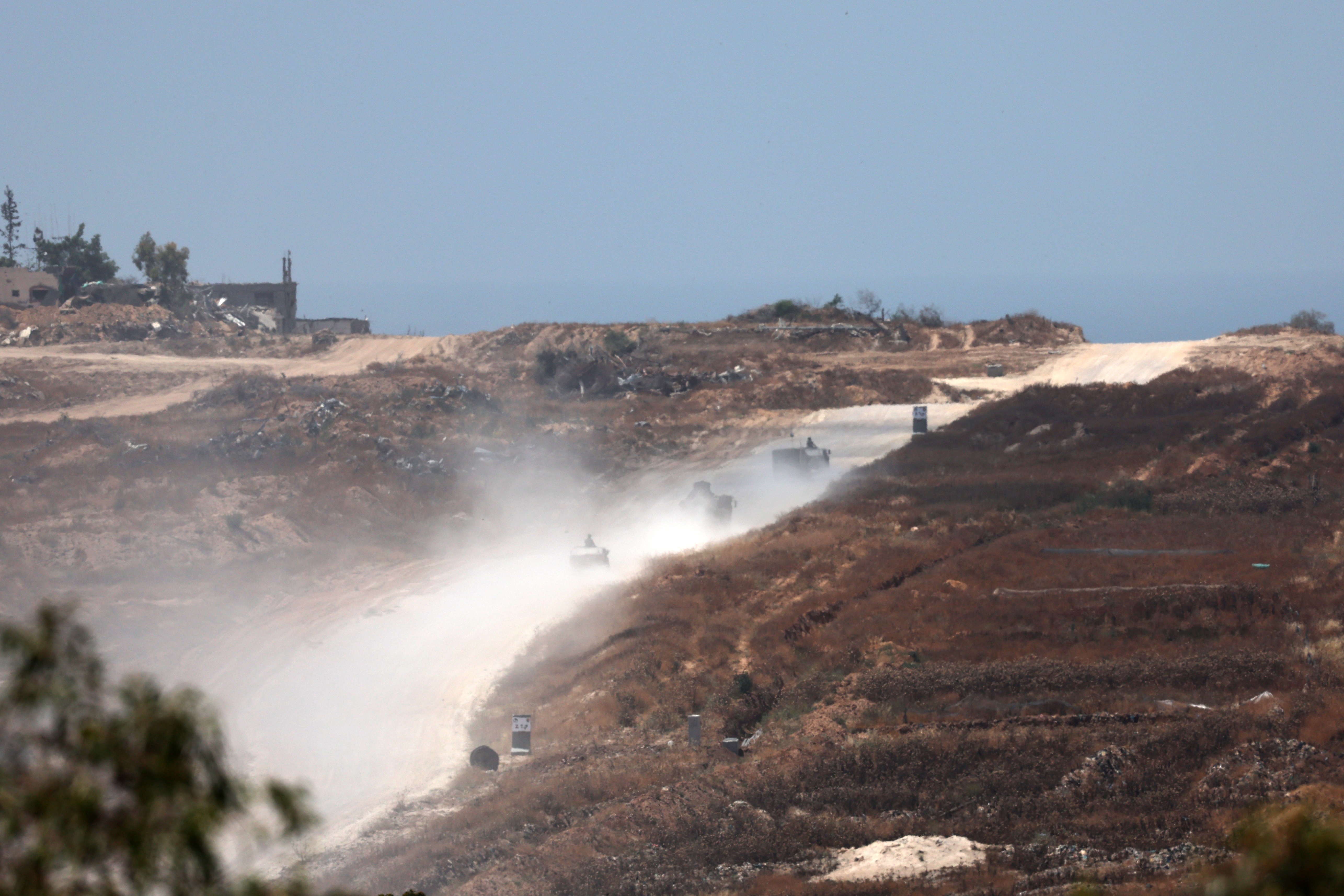 Israeli troops at the border with Gaza, southern Israel
