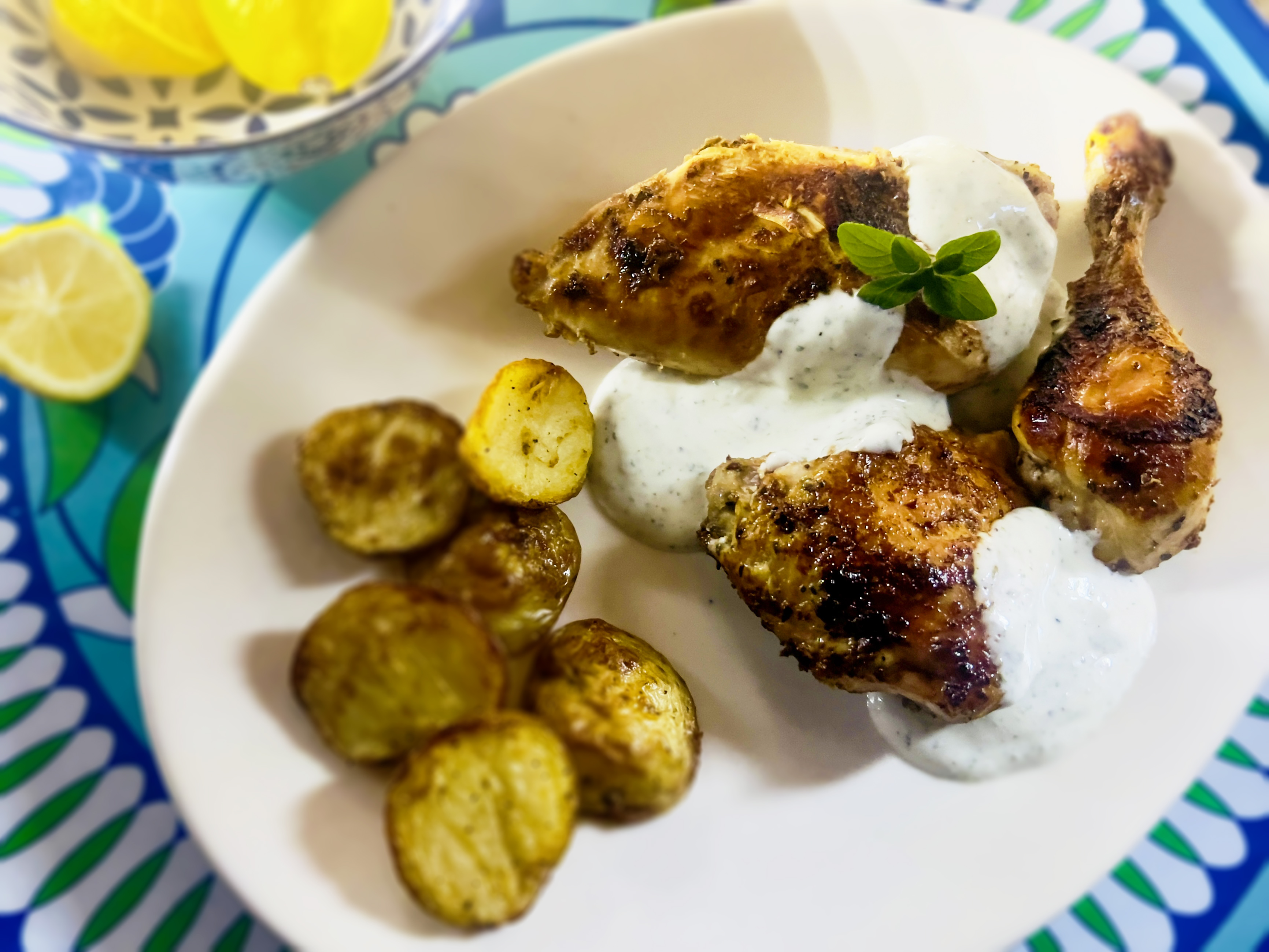 Chicken with a lemon-honey Greek yoghurt dressing