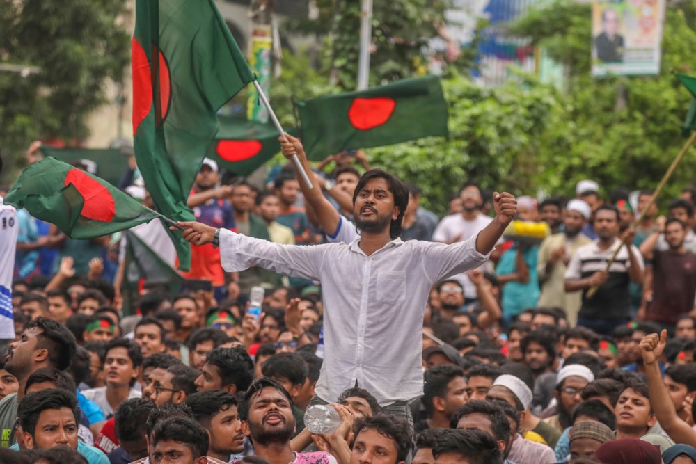Students protest demand for removal of quota system in government jobs, in Dhaka