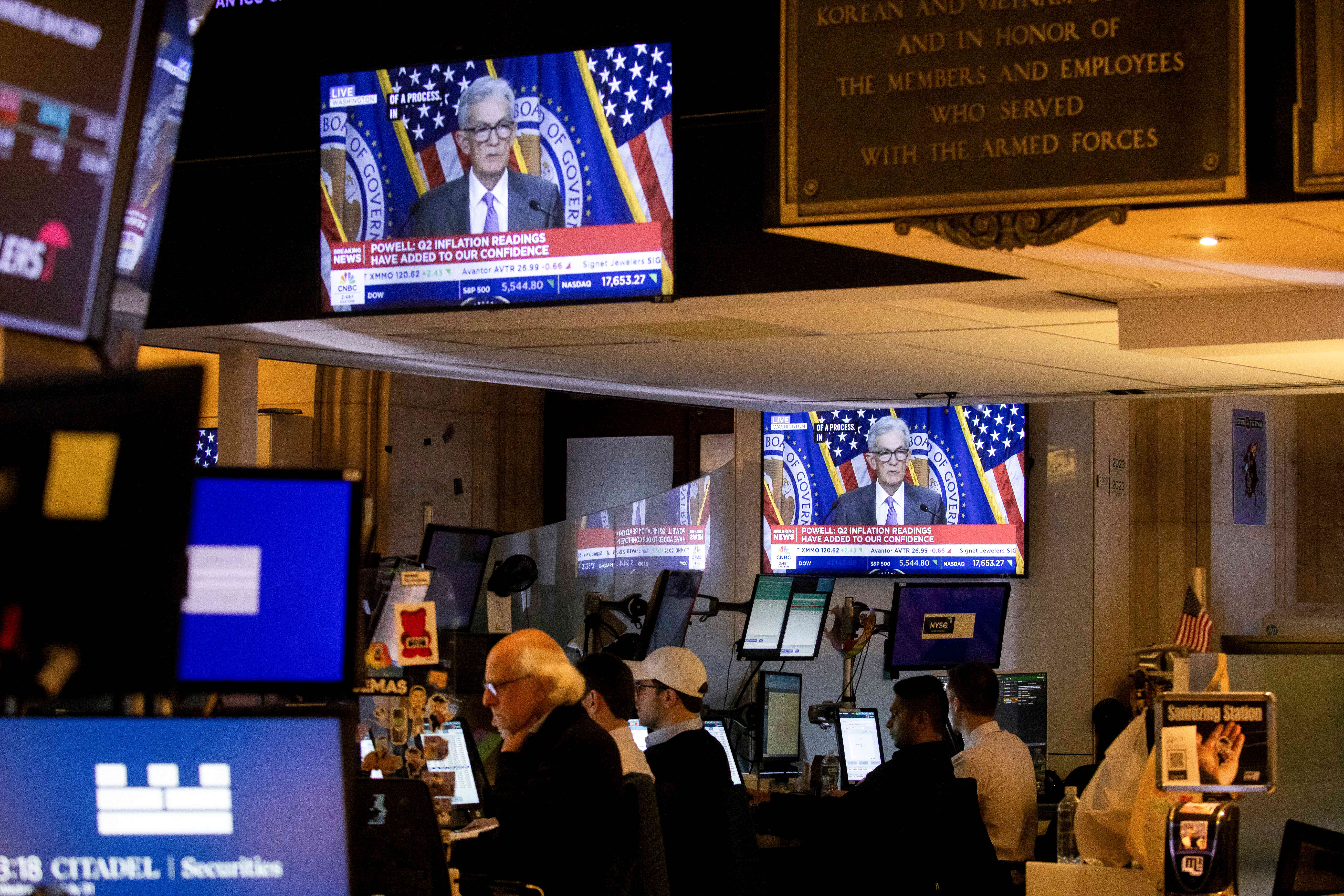 Traders On The Floor Of The New York Stock Exchange As Fed Chair Powell Holds New Conference