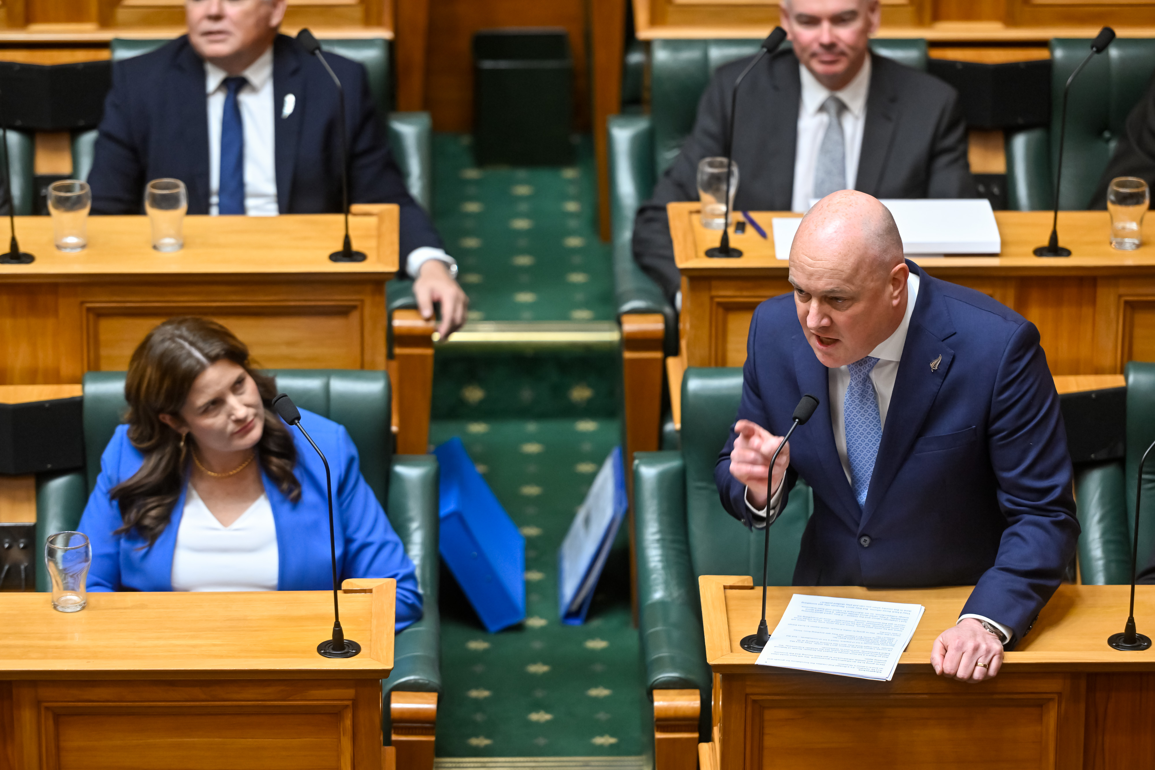 Christopher Luxon, New Zealand's prime minister, speaks following the presentation of the budget at Parliament in Wellington on 30 May.
