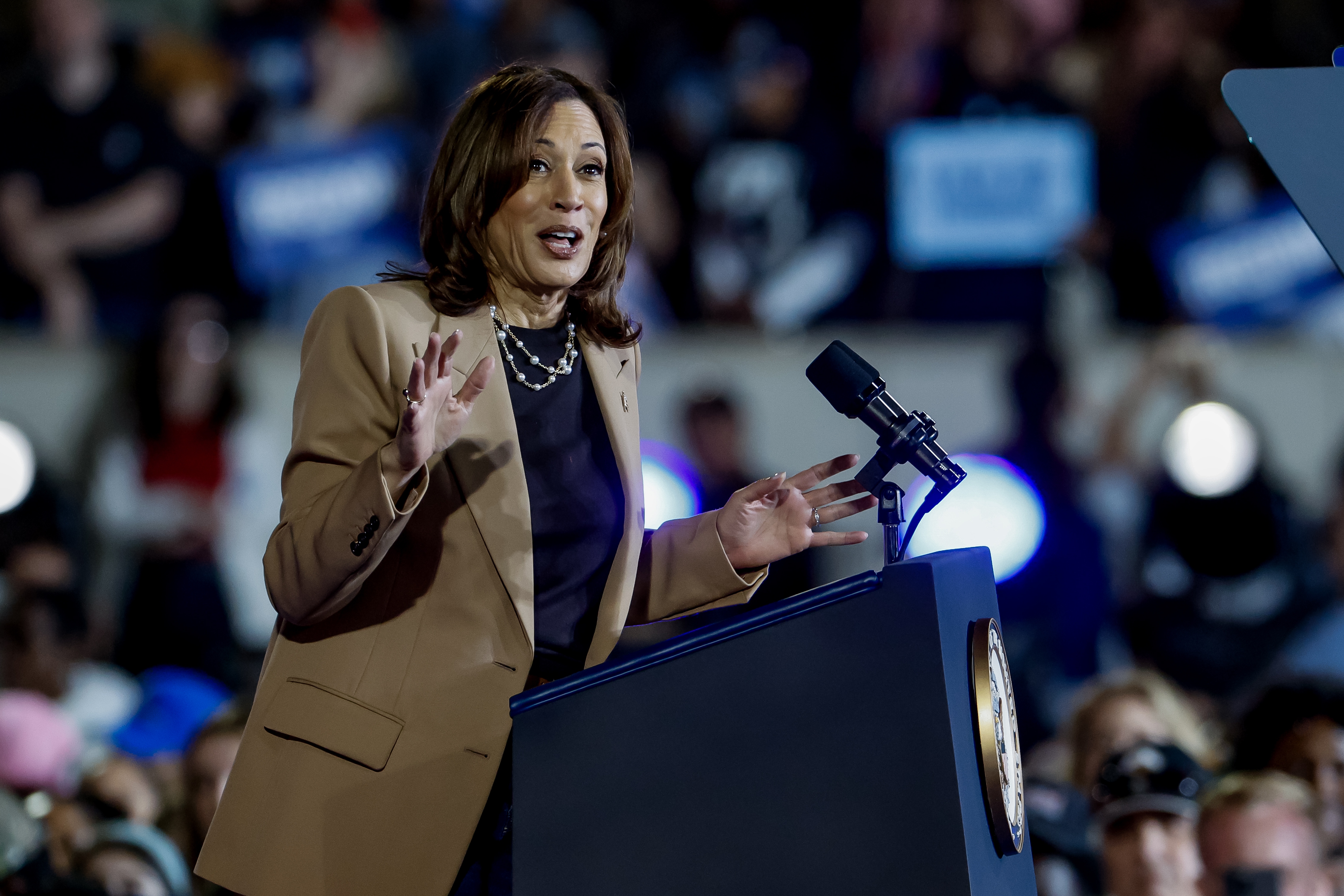 Democratic presidential candidate US Vice President Kamala Harris campaigns in Clarkston, Georgia