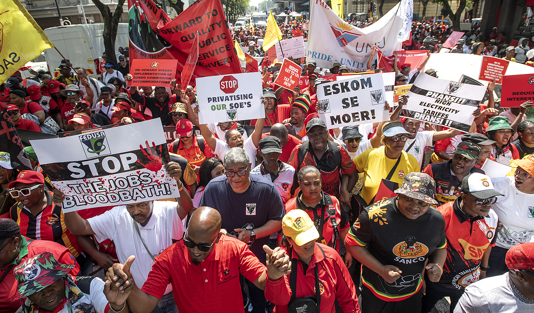 Workers take to SA city streets to call for rethink on austerity measures, job cuts and price hikes