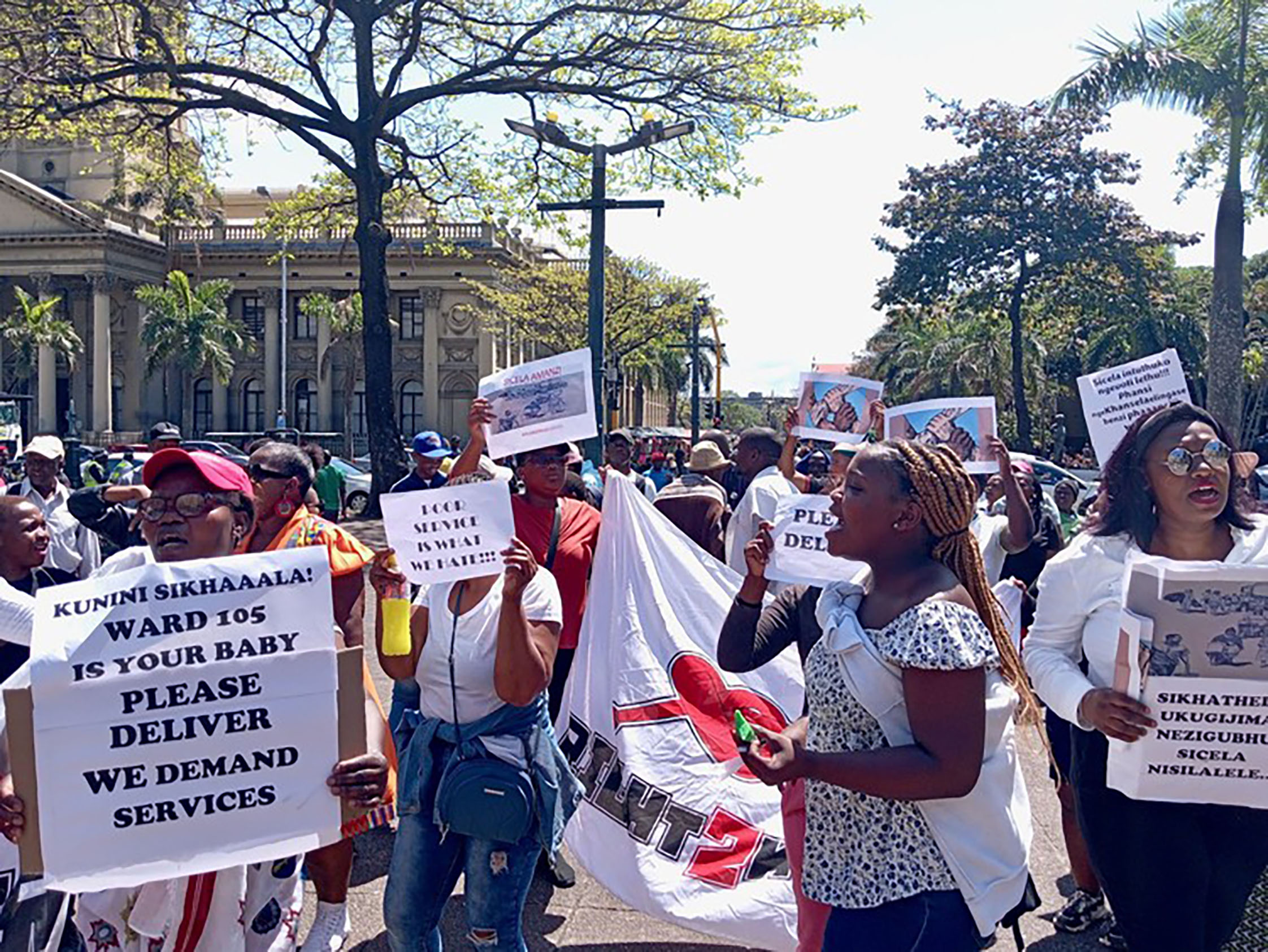 Frustrated Durban residents picket at city hall as 'last resort', demanding water after eight years of taps running dry