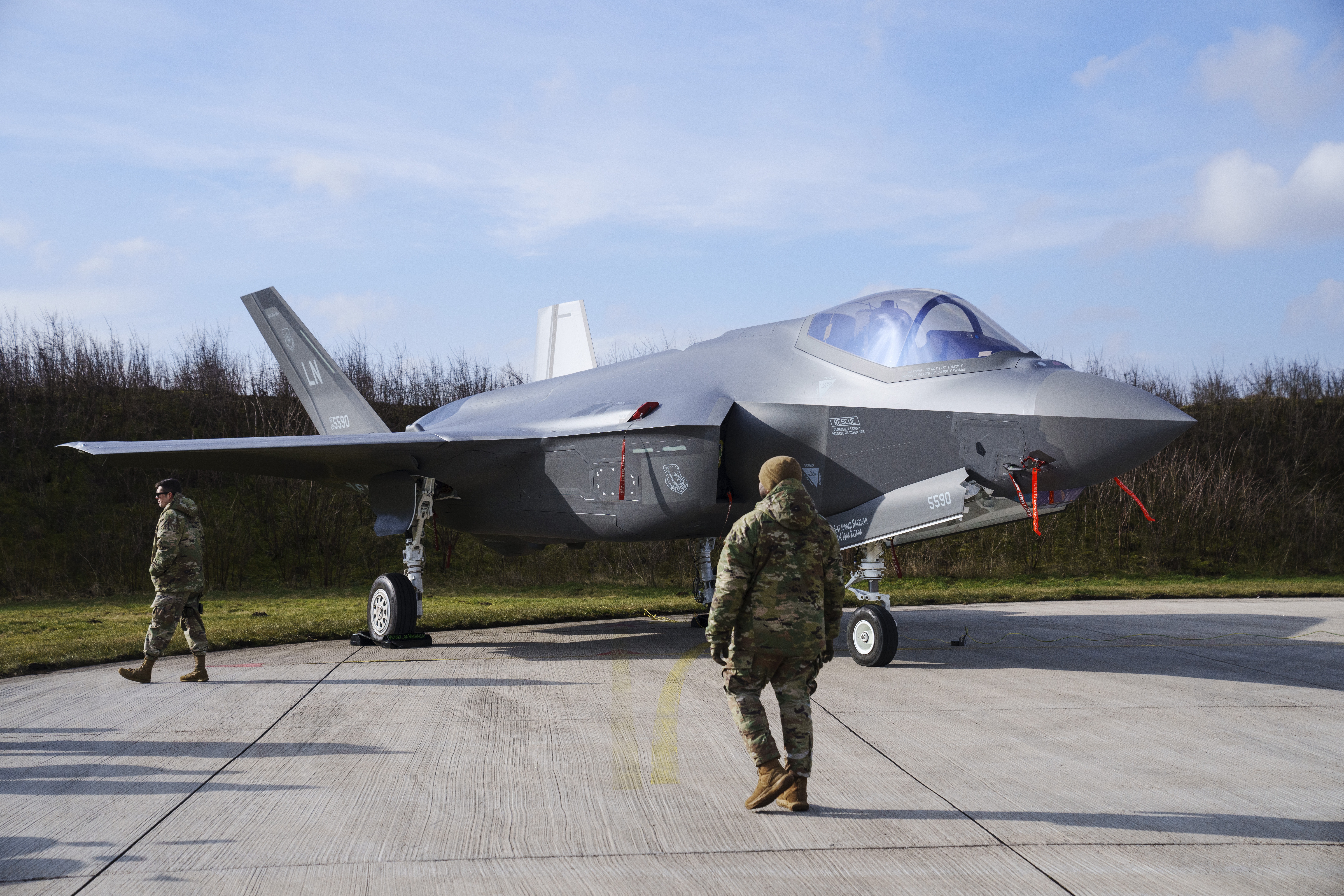 USAF F-35 fighter jets visit Danish Skrydstrup Airbase