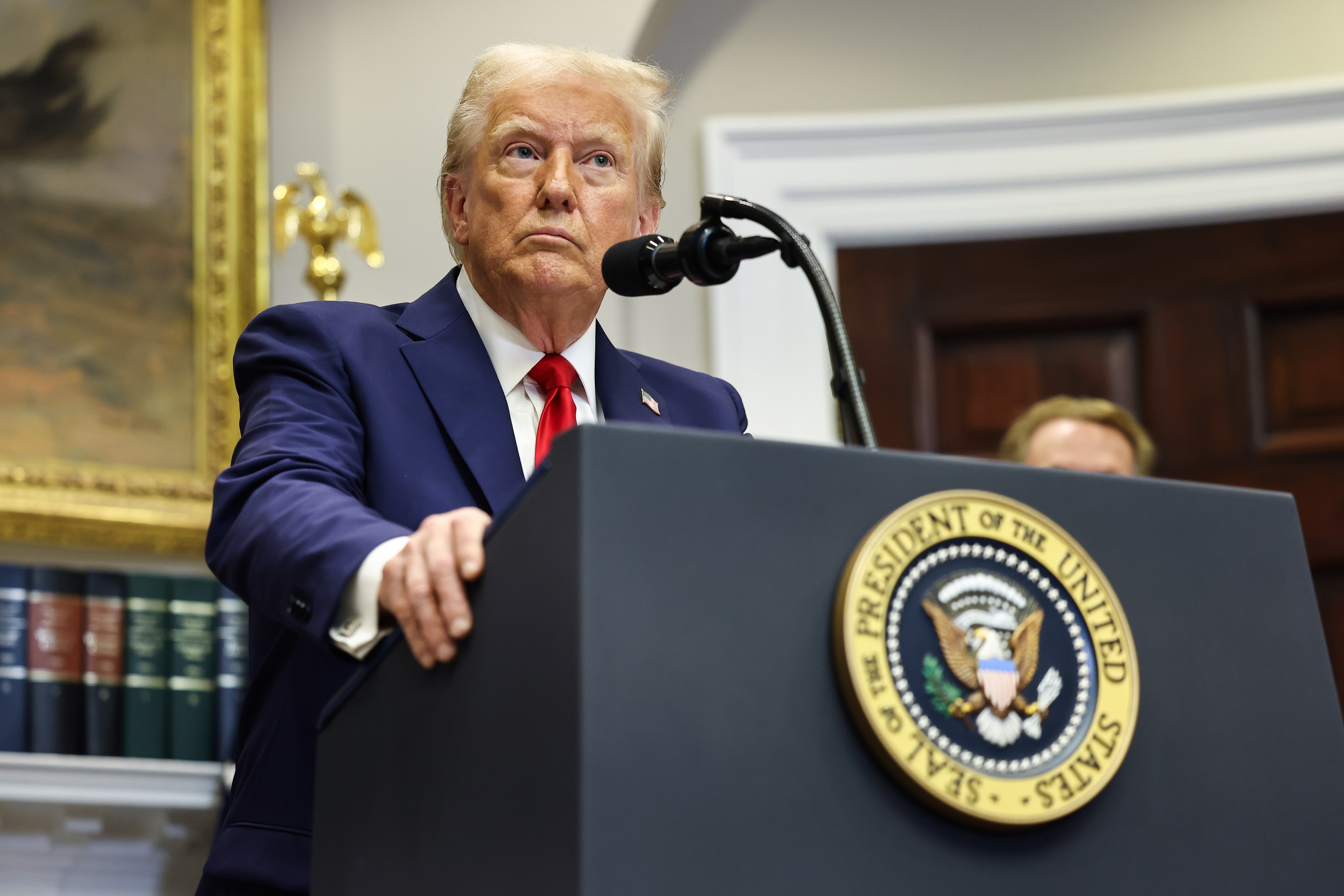US President Donald Trump delivers remarks on AI Infrastructure in Washington, DC