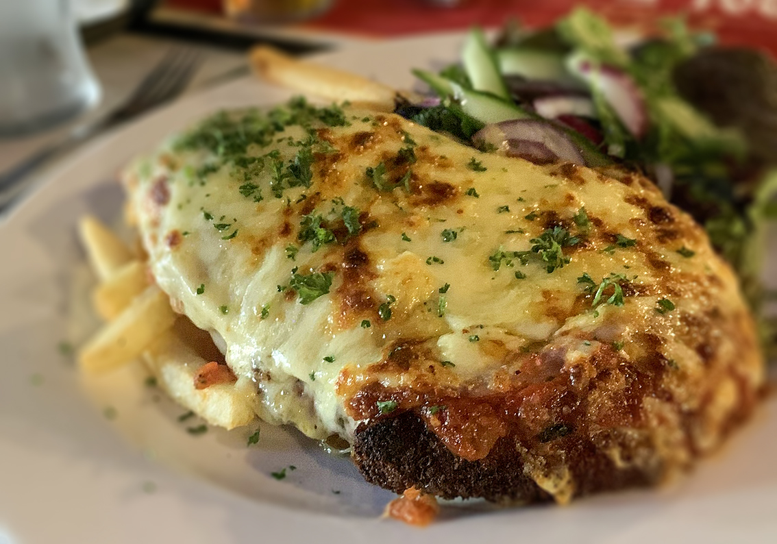 Chicken and aubergine 'parma', a variation on melanzane di parmigiana