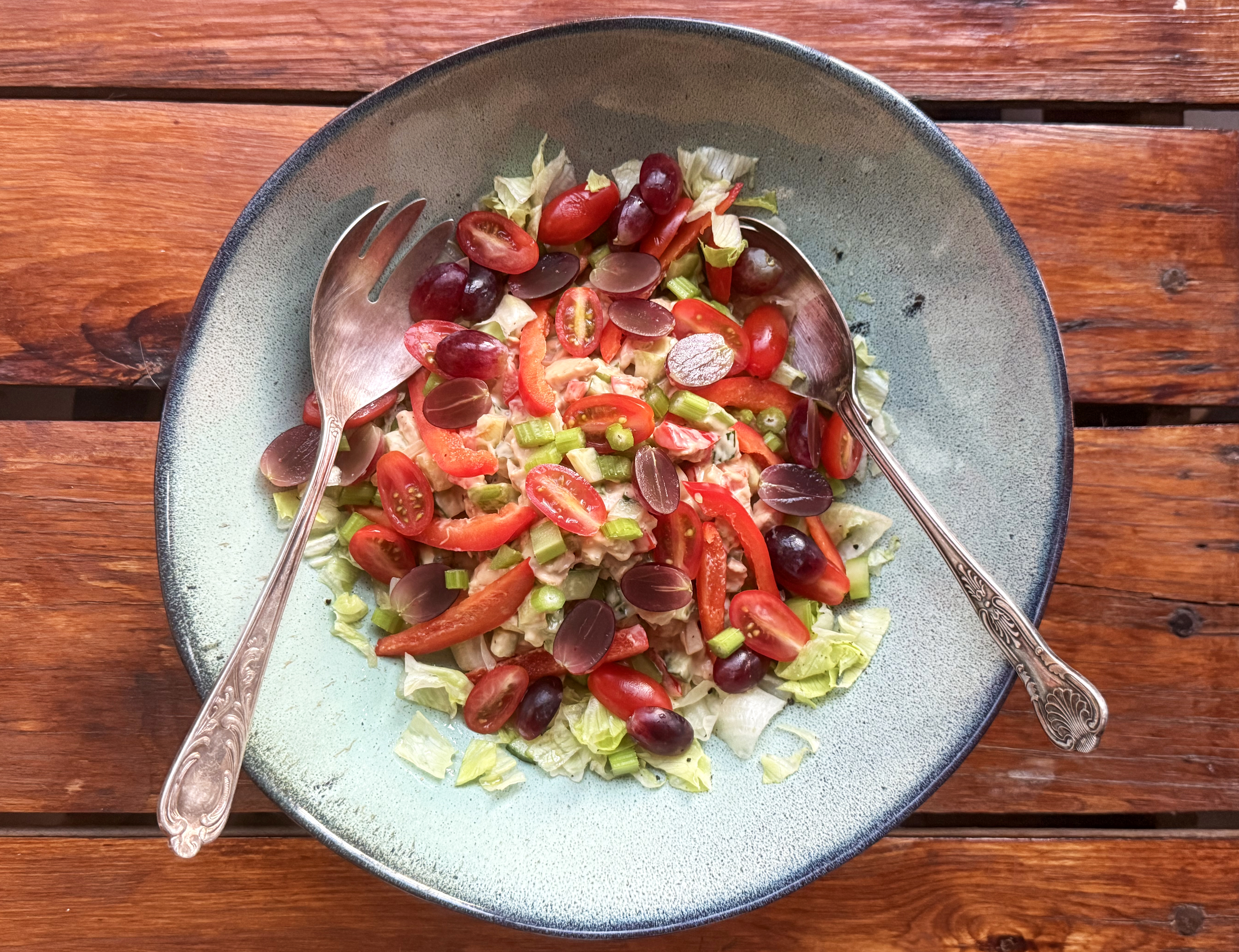 An autumnal chicken salad with crunch and a sweet surprise