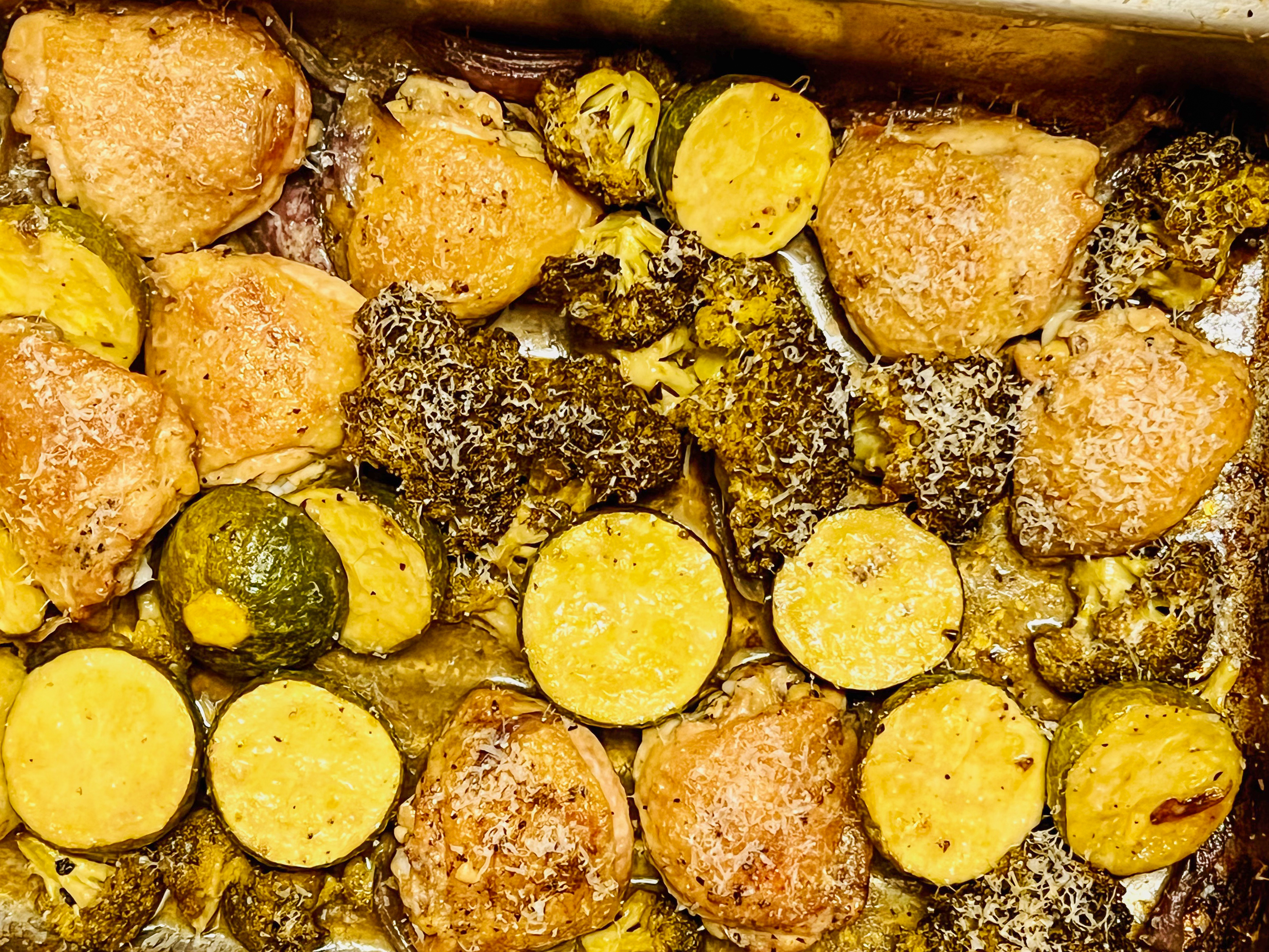 Funky parmesan chicken tray bake