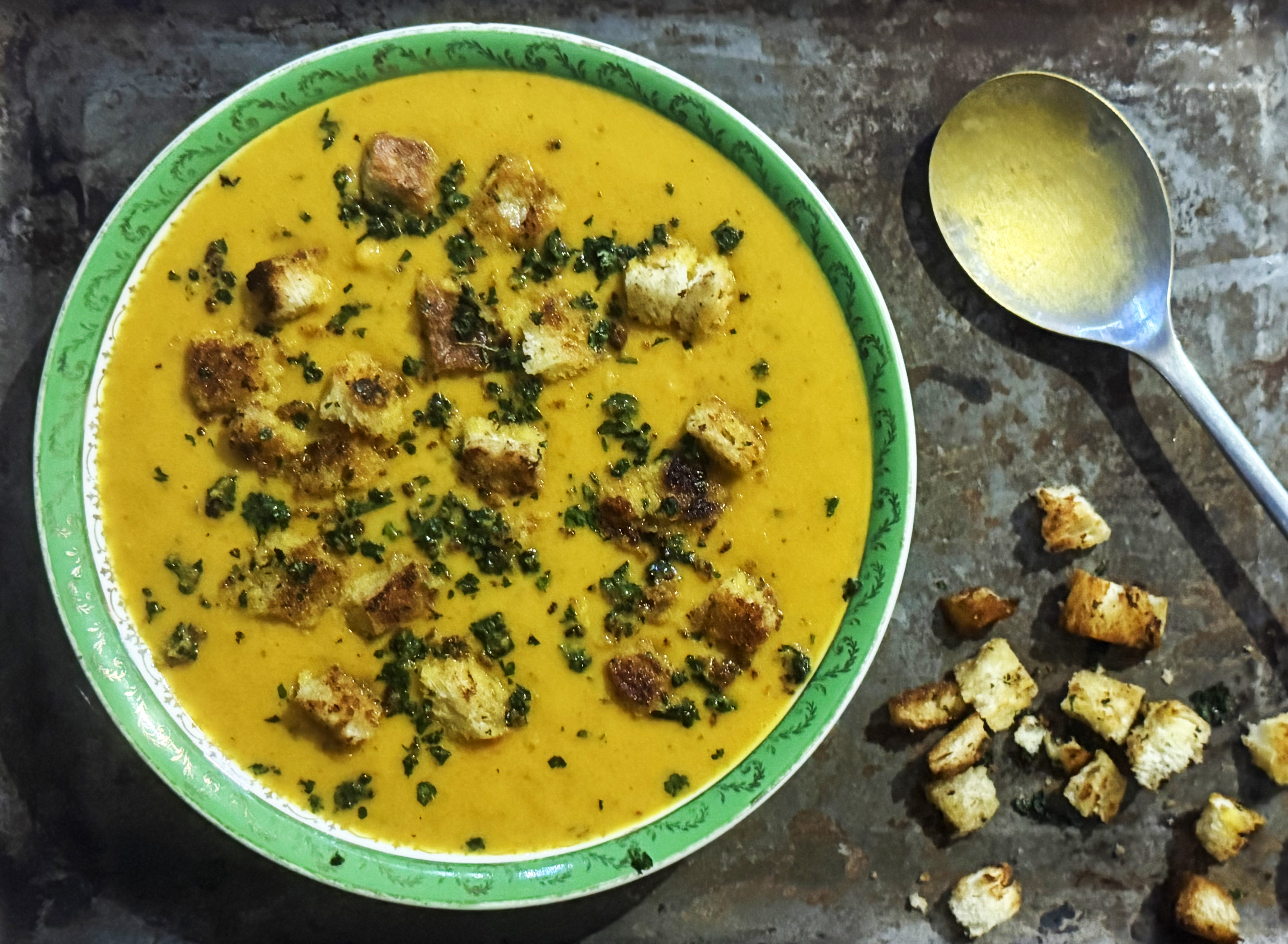 Souper Tuesday: Lighty curried carrot and ginger soup with coriander croutons