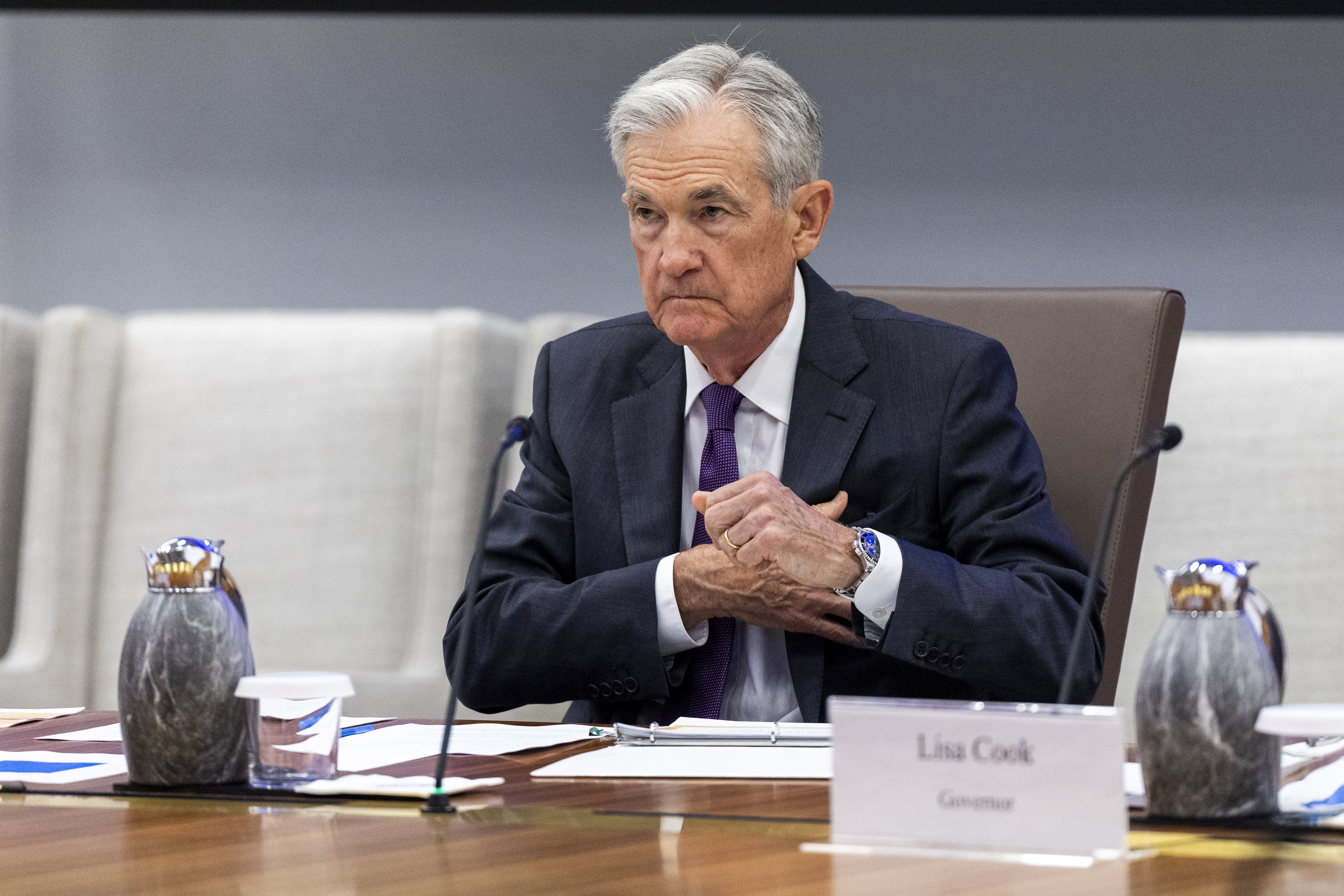Chairman of the Federal Reserve Jerome Powell leads a Federal Reserve Board open meeting