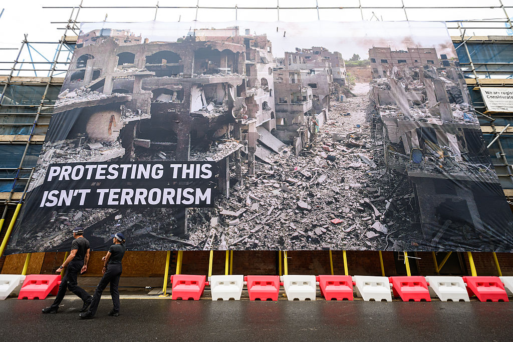 Activists Install Banner In Support Of Palestine Action Across From Labour Party Offices