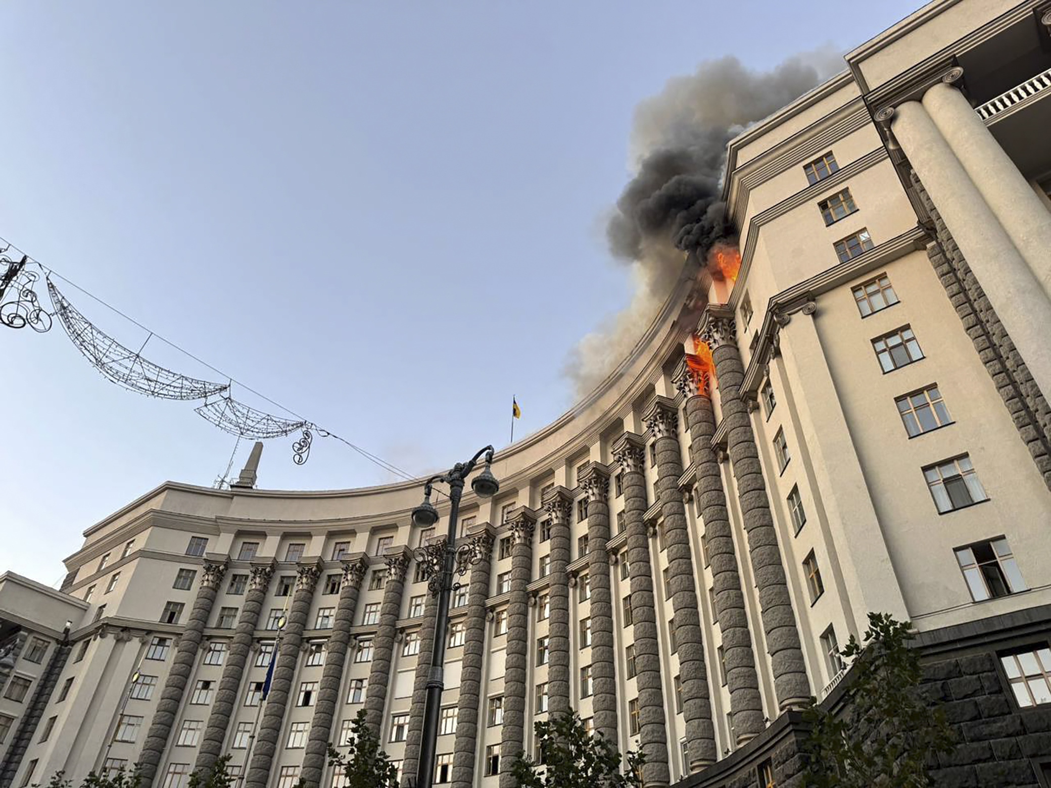 Russia hits Ukraine with biggest air attack of war, sets government building ablaze