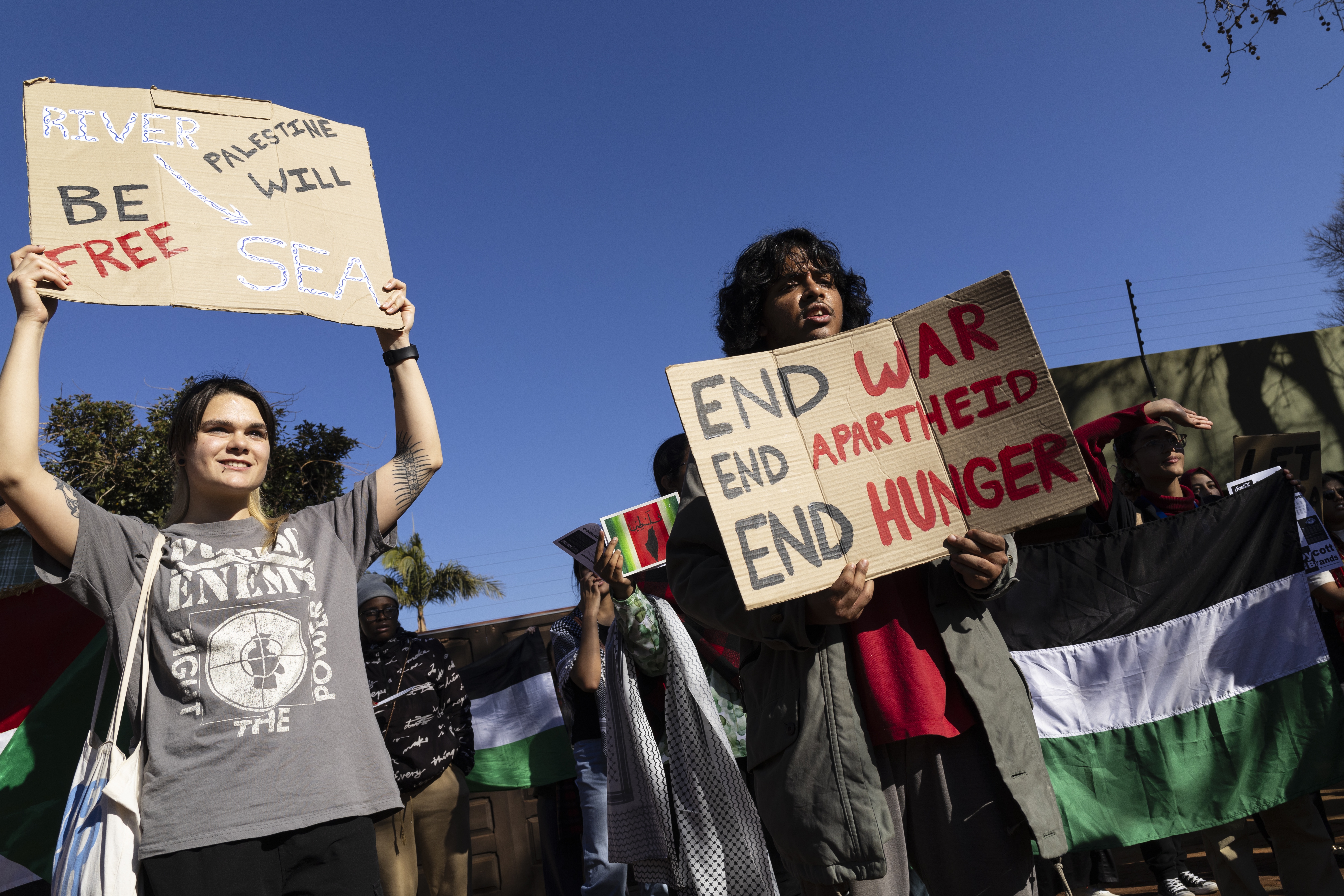 Protesters call for food aid to Gaza at UAE embassy in Pretoria