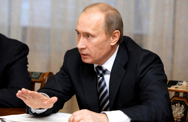 Russia's Prime Minister Vladimir Putin meets with leaders of the United Russia political party at his Novo-Ogaryovo residence outside Moscow