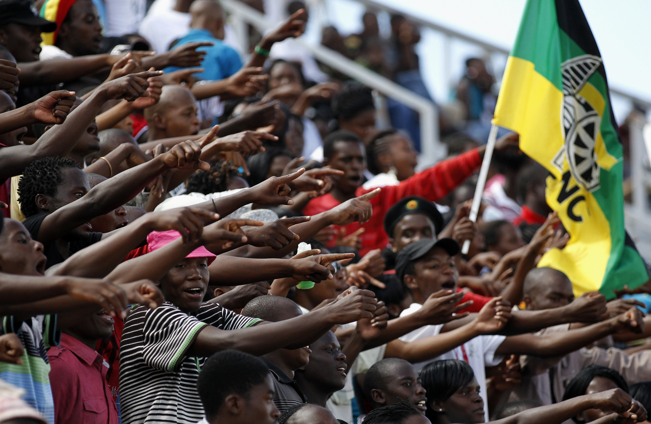 Supporters of African National Congress Youth League (ANCYL) chant slogans during an ANCYL rally in Limpopo province