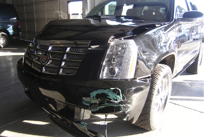 Damage of Tiger Woods' Cadillac Escalade from his single car accident is seen in Orlando