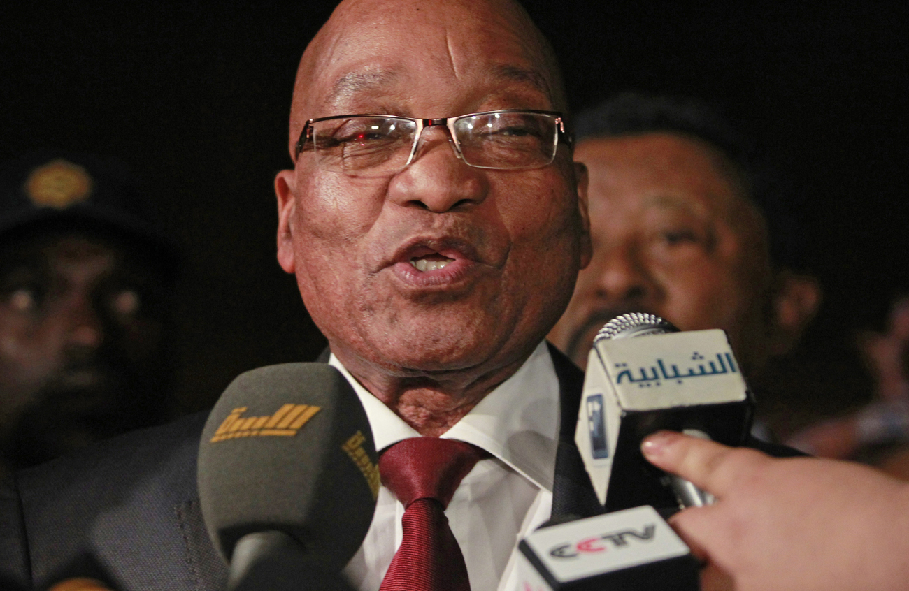 South Africa's President Jacob Zuma gives a statement after meeting with Libyan leader Muammar Gaddafi in Tripoli