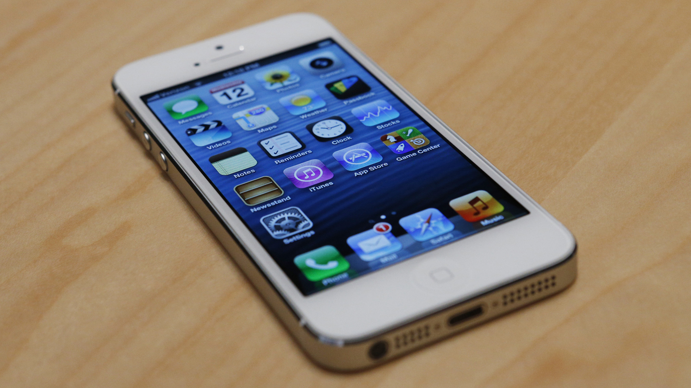 The iPhone 5 on display after its introduction during Apple Inc.'s iPhone media event in San Francisco