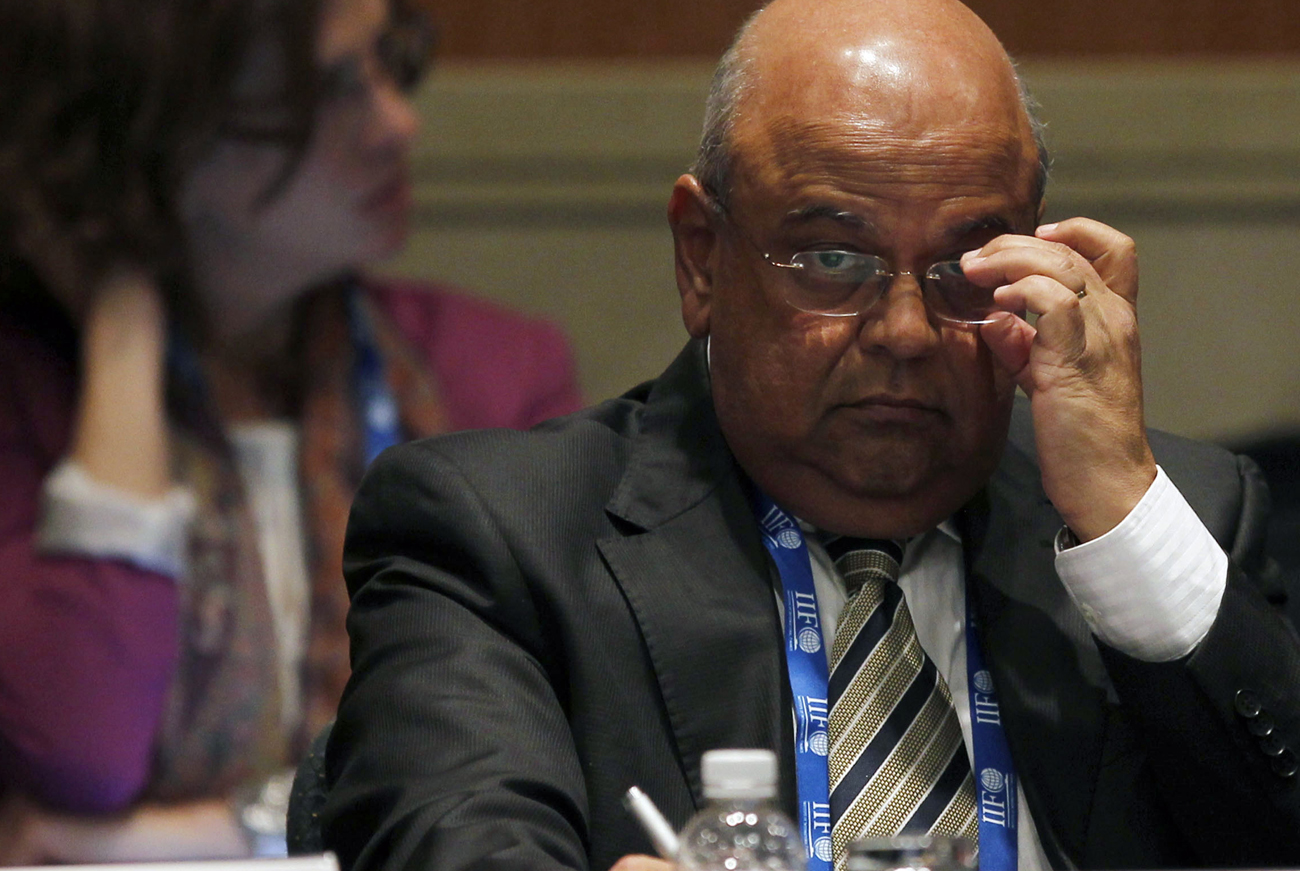 Pravin Gordhan, South Africa's Minister of Finance, gestures during a meeting of finance ministers and central bankers from the Group of 20 top economies in Mexico City