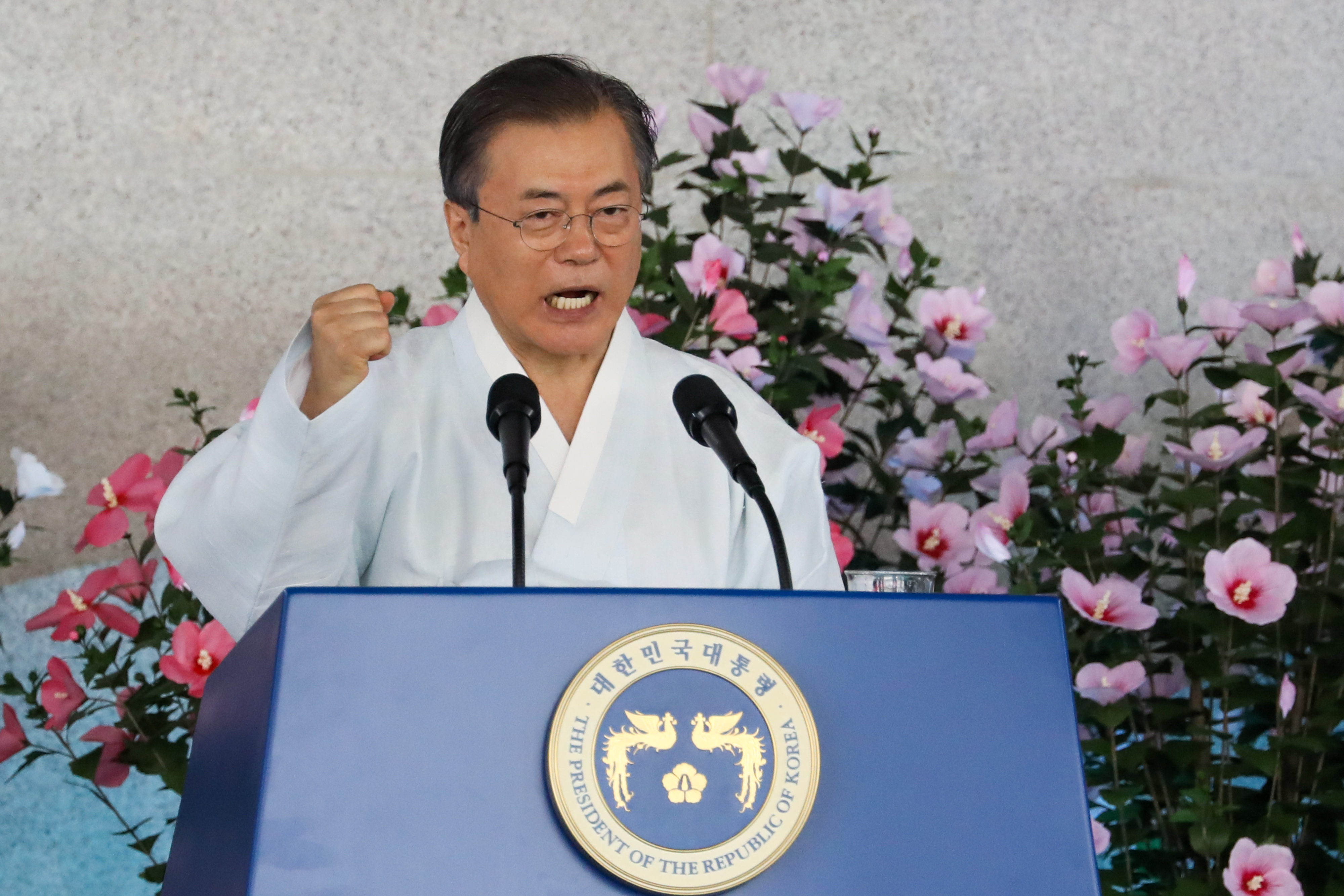 South Korean President Moon Jae-In Speaks at Independence Day Ceremony