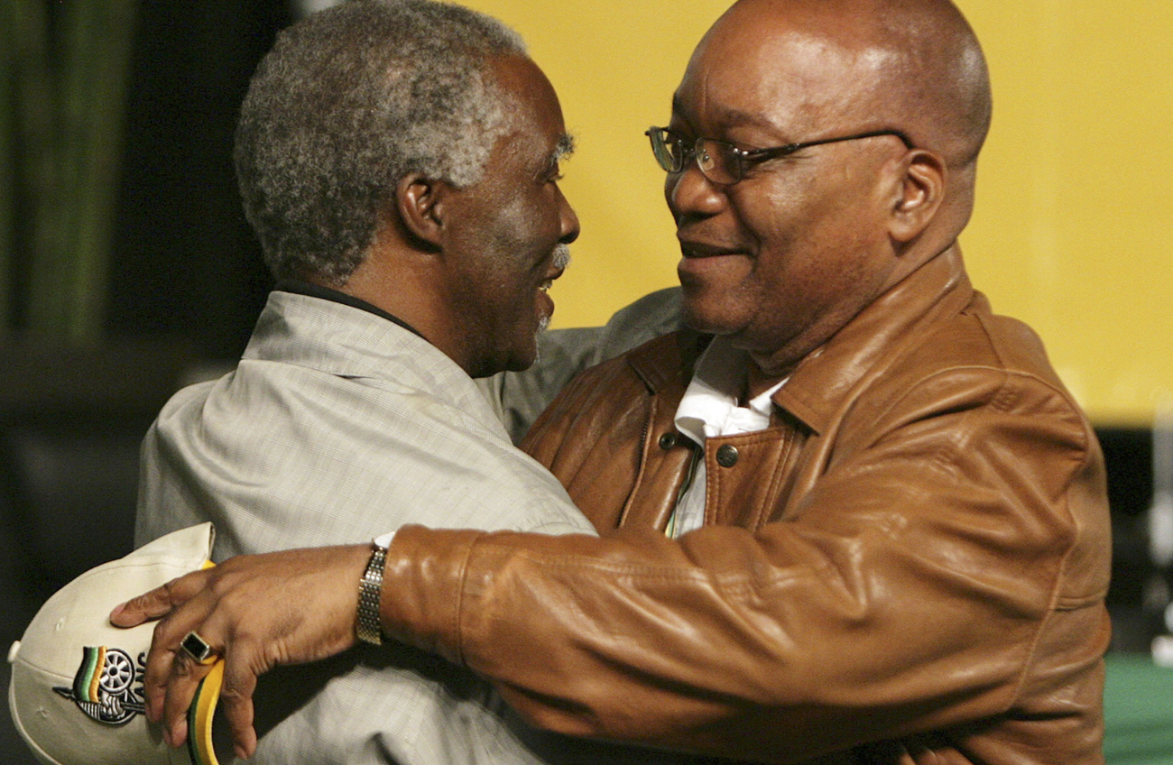 Former ANC president Thabo Mbeki congratulates newly elected ANC president Jacob Zuma during a leadership conference in Polokwane