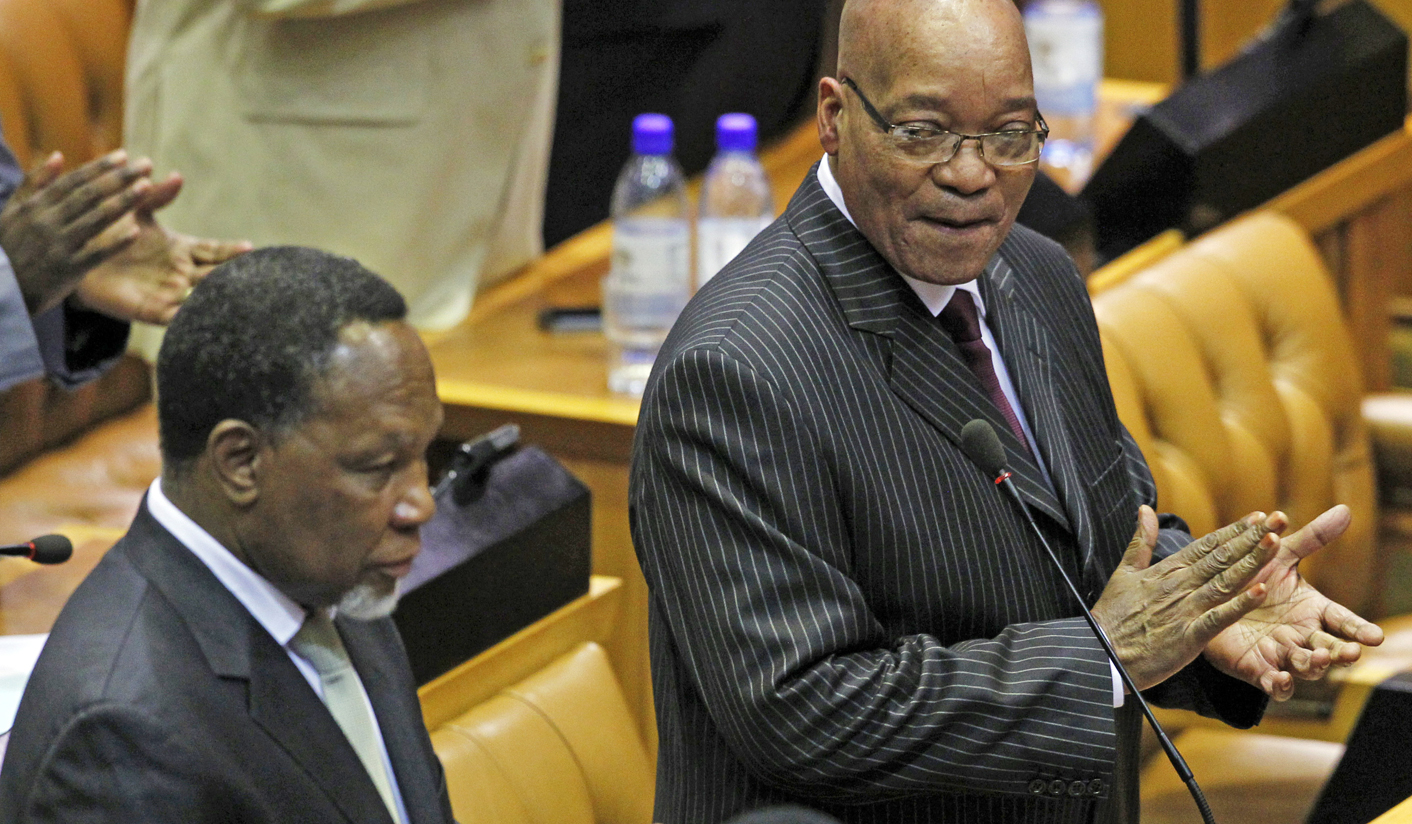 South African President Jacob Zuma stands beside Deputy President Kgalema Motlanthe before his State of the Nation address at Parliament in Cape Town