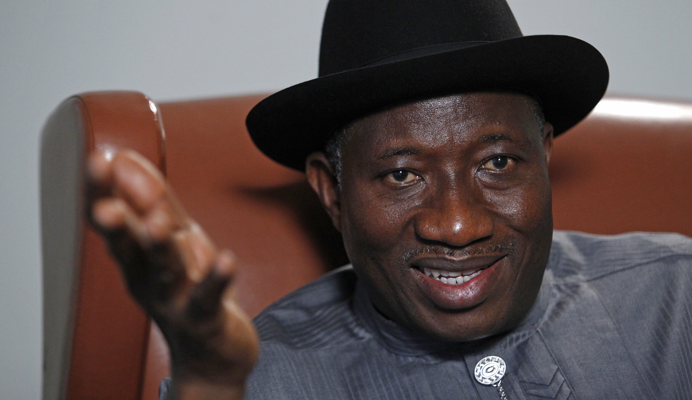 Nigeria's President Jonathan speaks during an interview with Reuters in New York