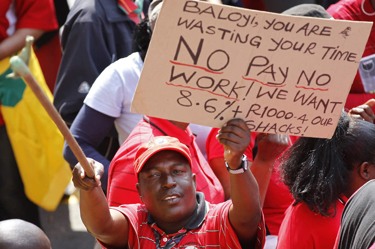 South African state workers seeking higher wages take part in a strike in Johannesburg