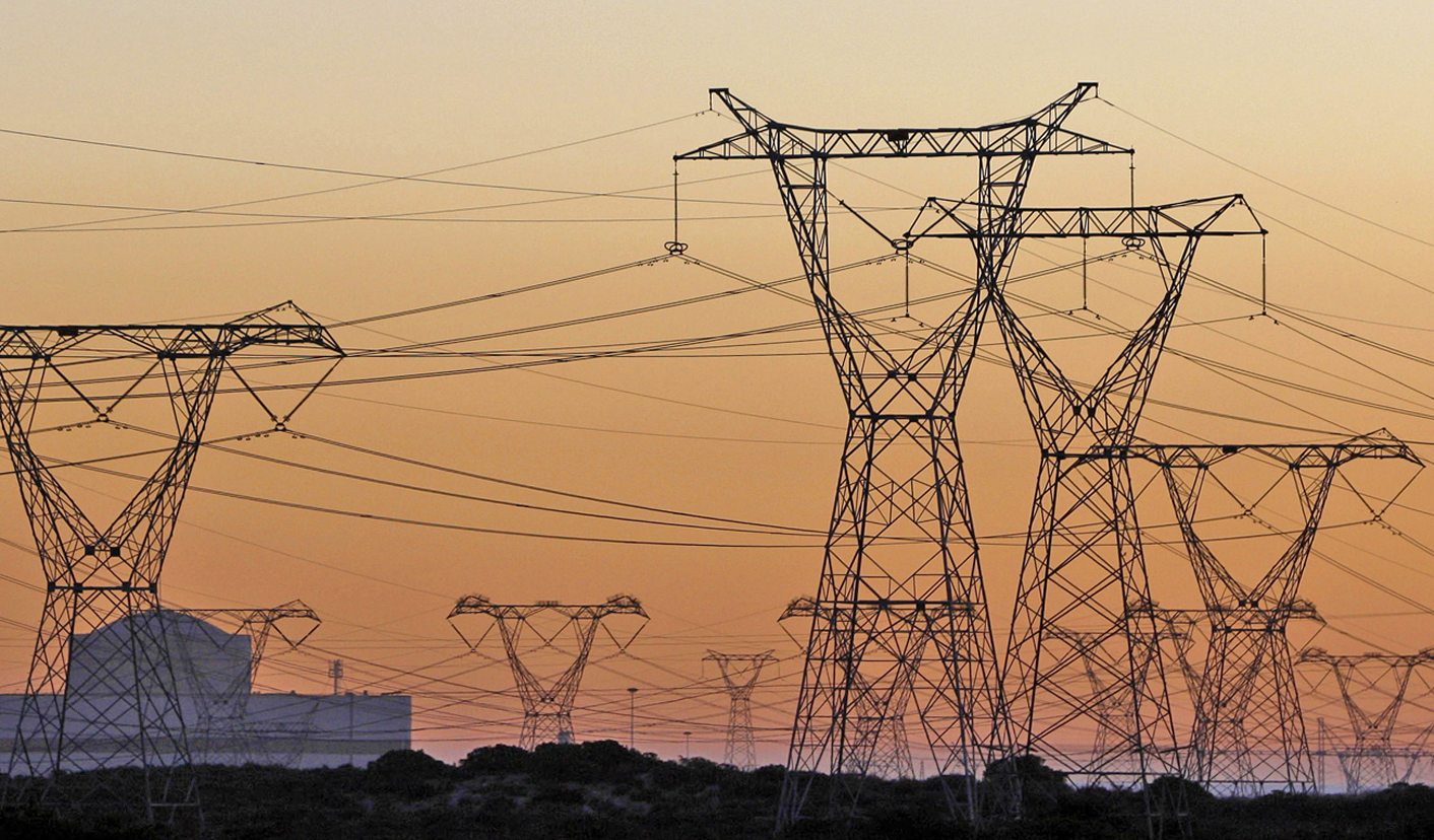 Electricity pylons carry power from Cape Town's Koeberg nuclear power plant